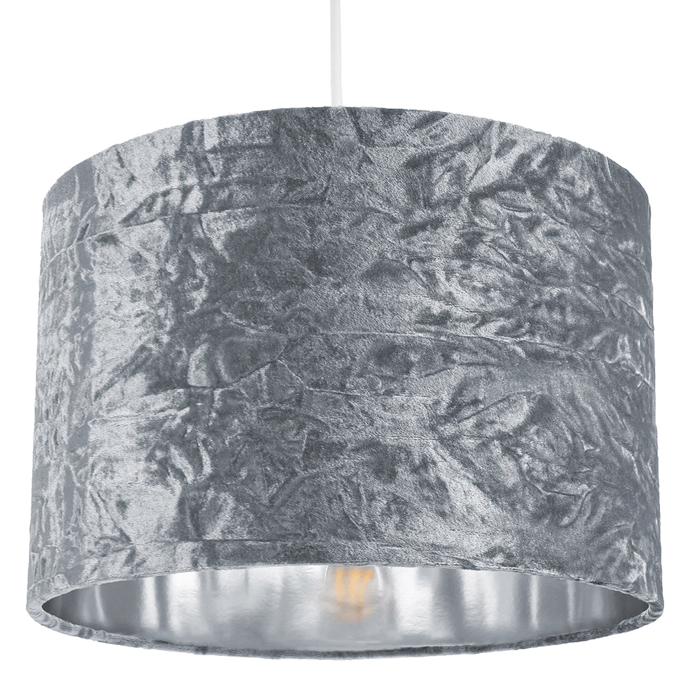 Modern Silver Crushed Velvet 12" Table/Pendant Lampshade with Shiny Silver Inner Image 3