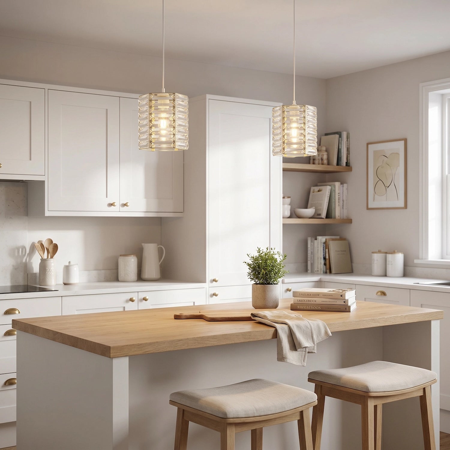 Modern Hexagonal Polished Gold Pendant Shade with Clear Acrylic Rods Image 6