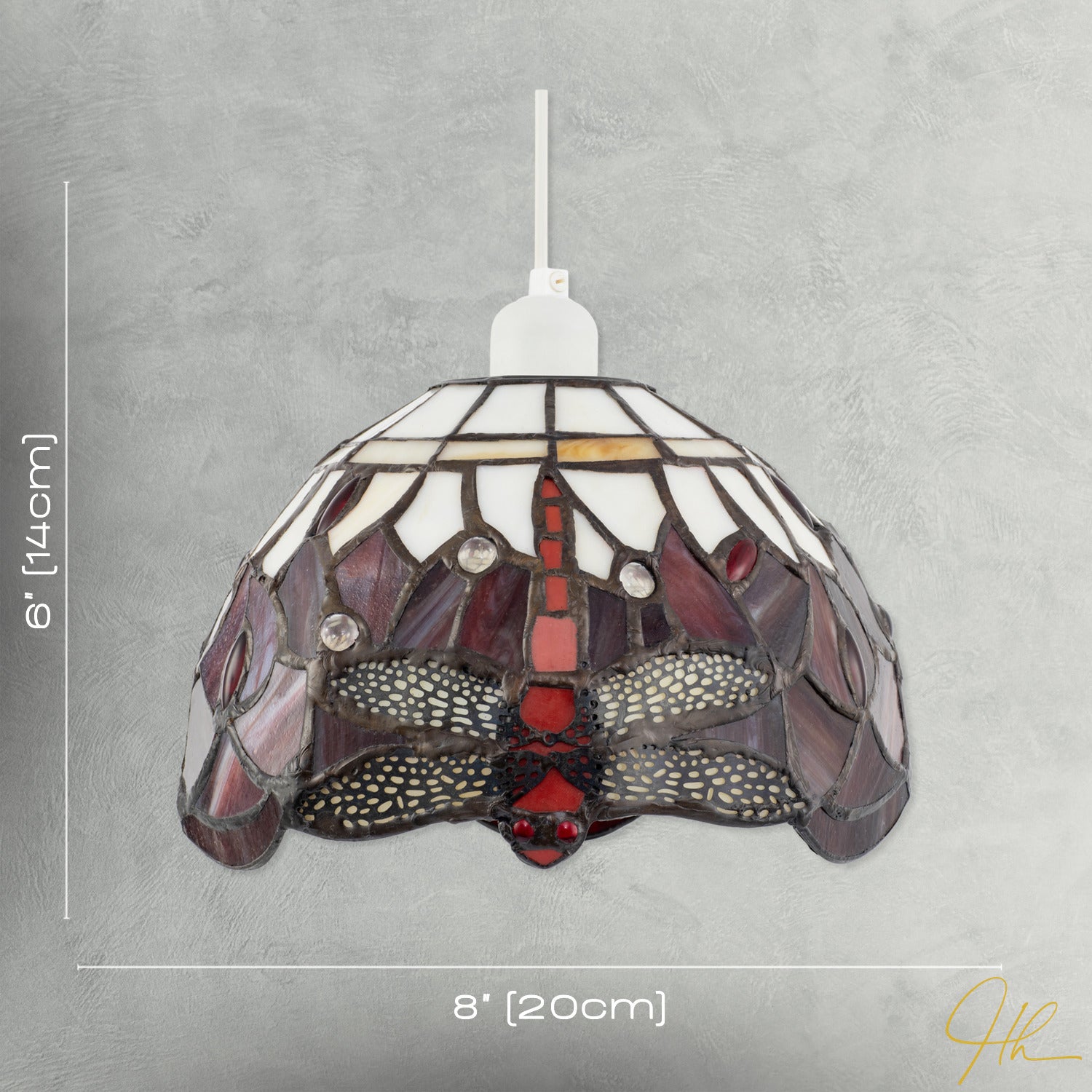Deep Red and White Stained Glass Dragonfly Tiffany Pendant Shade Image 7