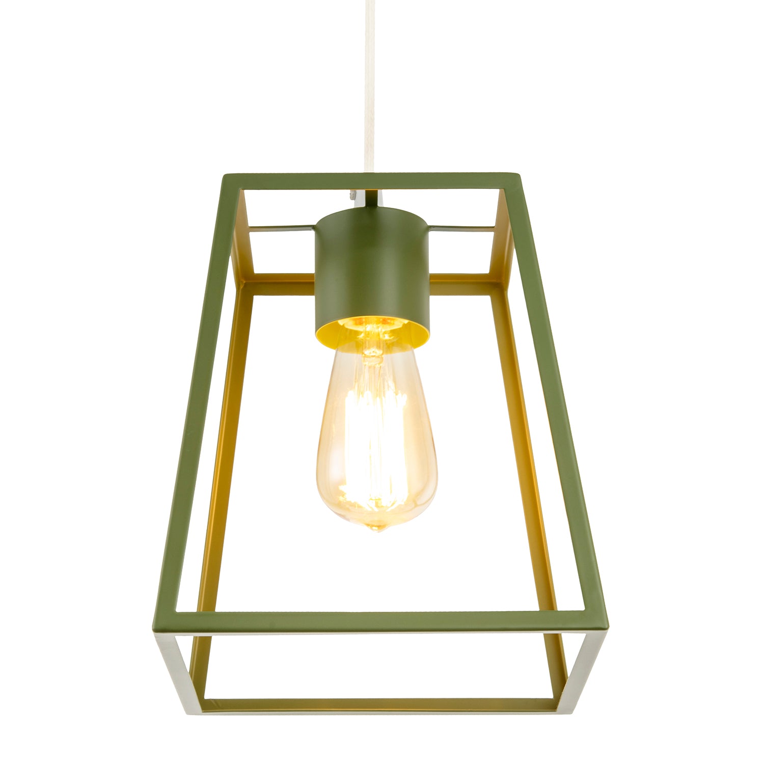 Olive Green Industrial Lantern Lamp Shade with Square Top and Bottom Image 8