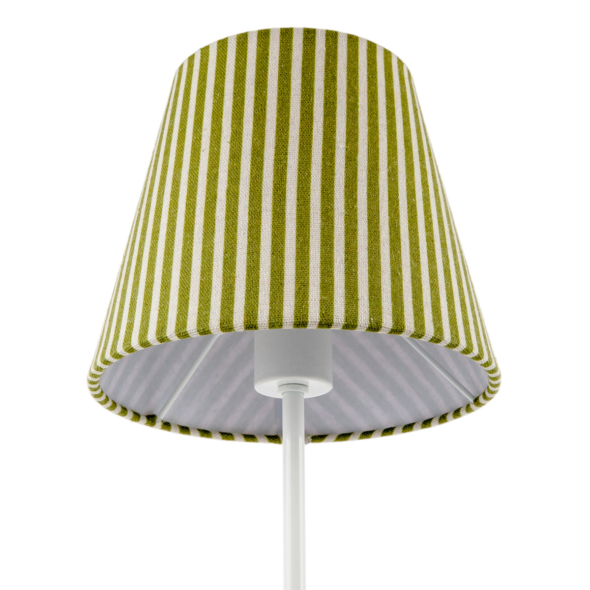 Olive Green and White Cotton Fabric Striped Table Lamp with White Base Image 8
