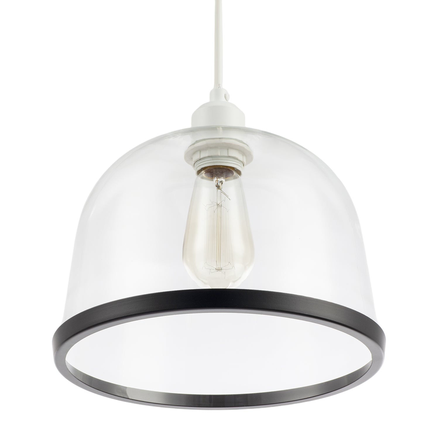 Modern Clear Glass Bowl Pendant Light Shade with Matte Black Rim Image 8