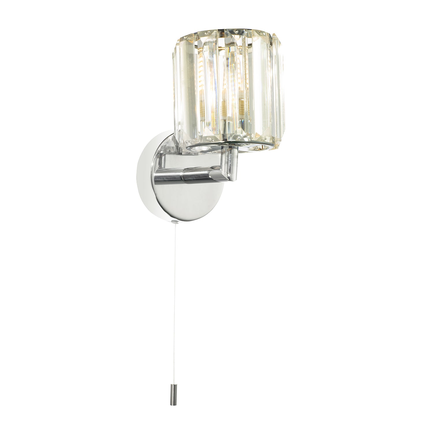 Modern Chrome Bathroom Light Fitting with Clear Glass Prisms and Pull Switch Image 2