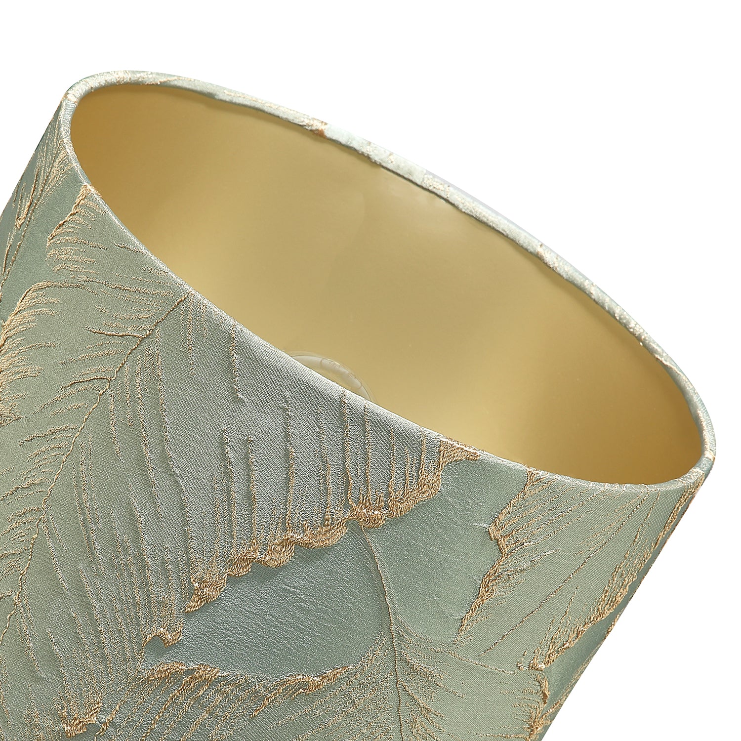 Dusty Silver Jacquard Cotton Lamp Shade with Gold Leaf Foil Leaves Image 3