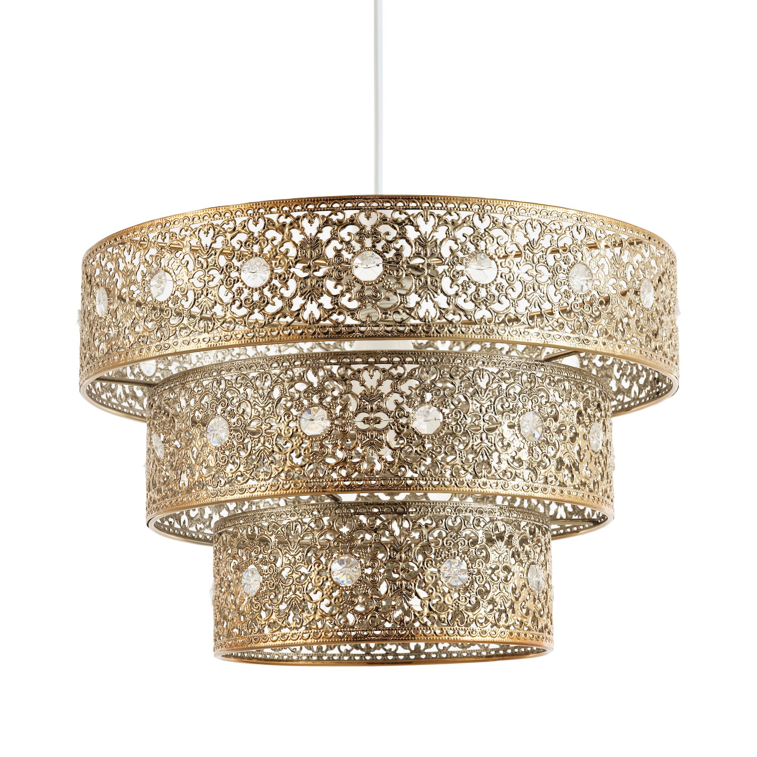 Polished Gold Acrylic Gem Moroccan Style Triple Tier Pendant Lighting Shade Image 2