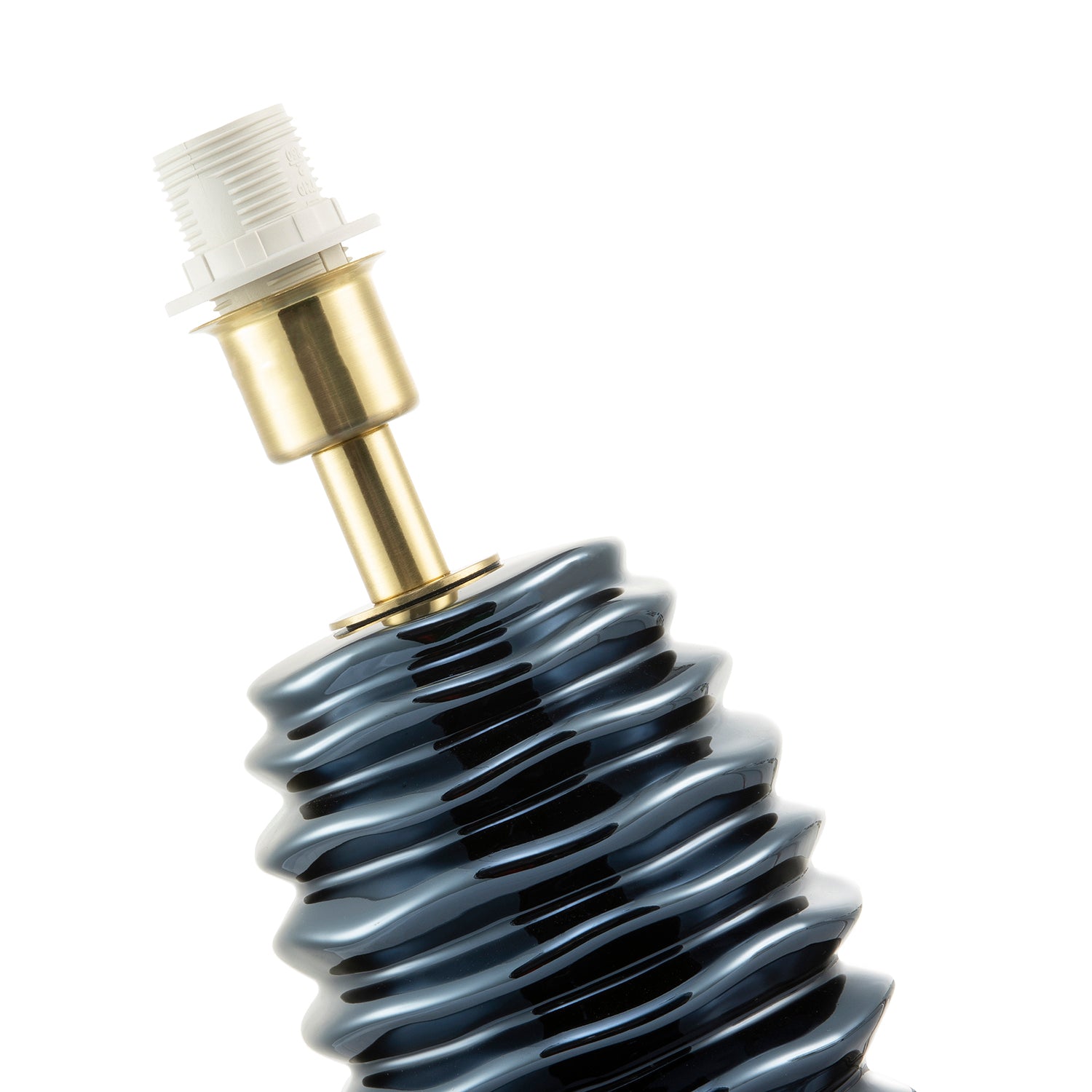 Modern Metallic Blue Gloss Ceramic Table Lamp Base with Ripple Grooves Image 4