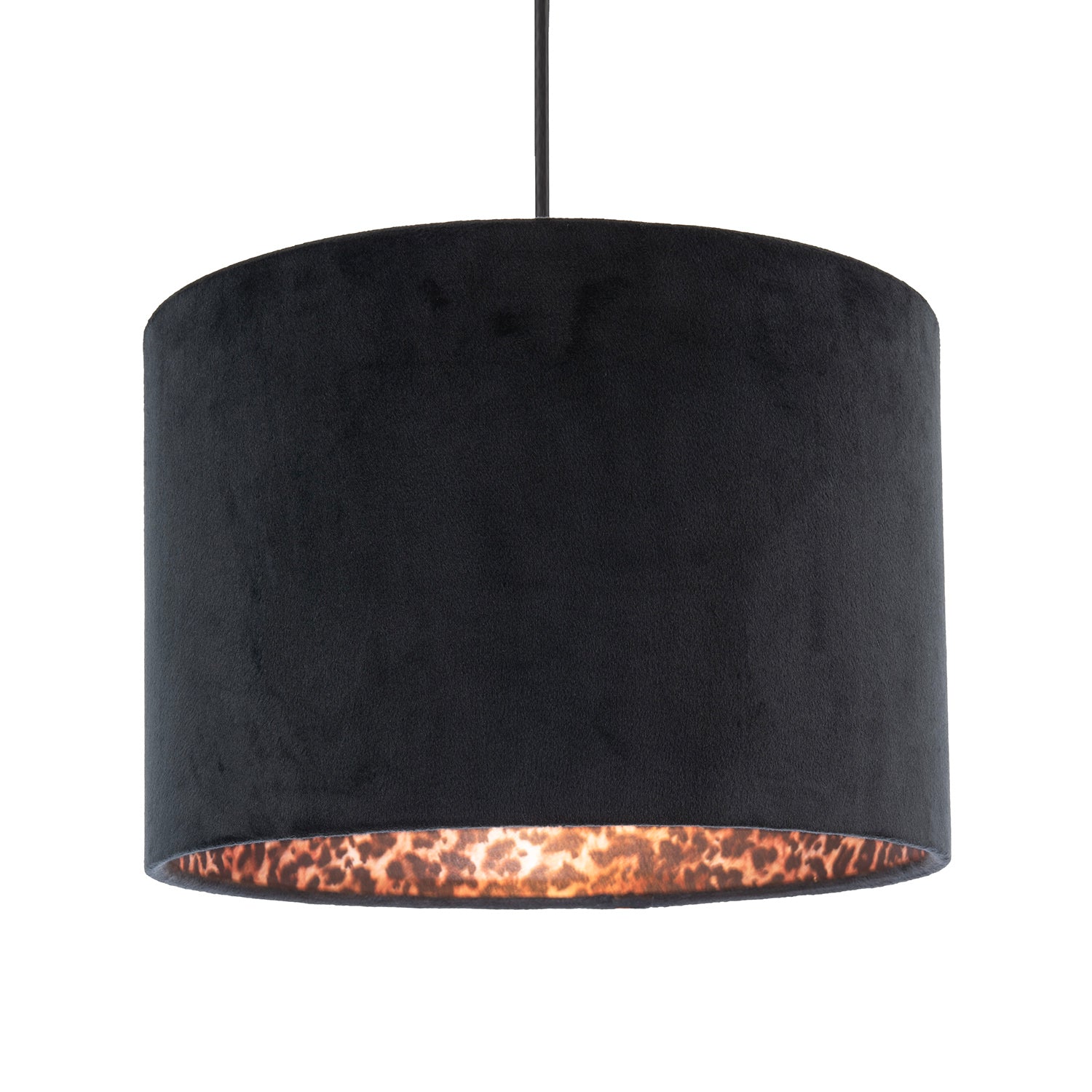 Black Velvet Lamp Shade with Inner Leopard Print Satin Shimmer Lining Image 2