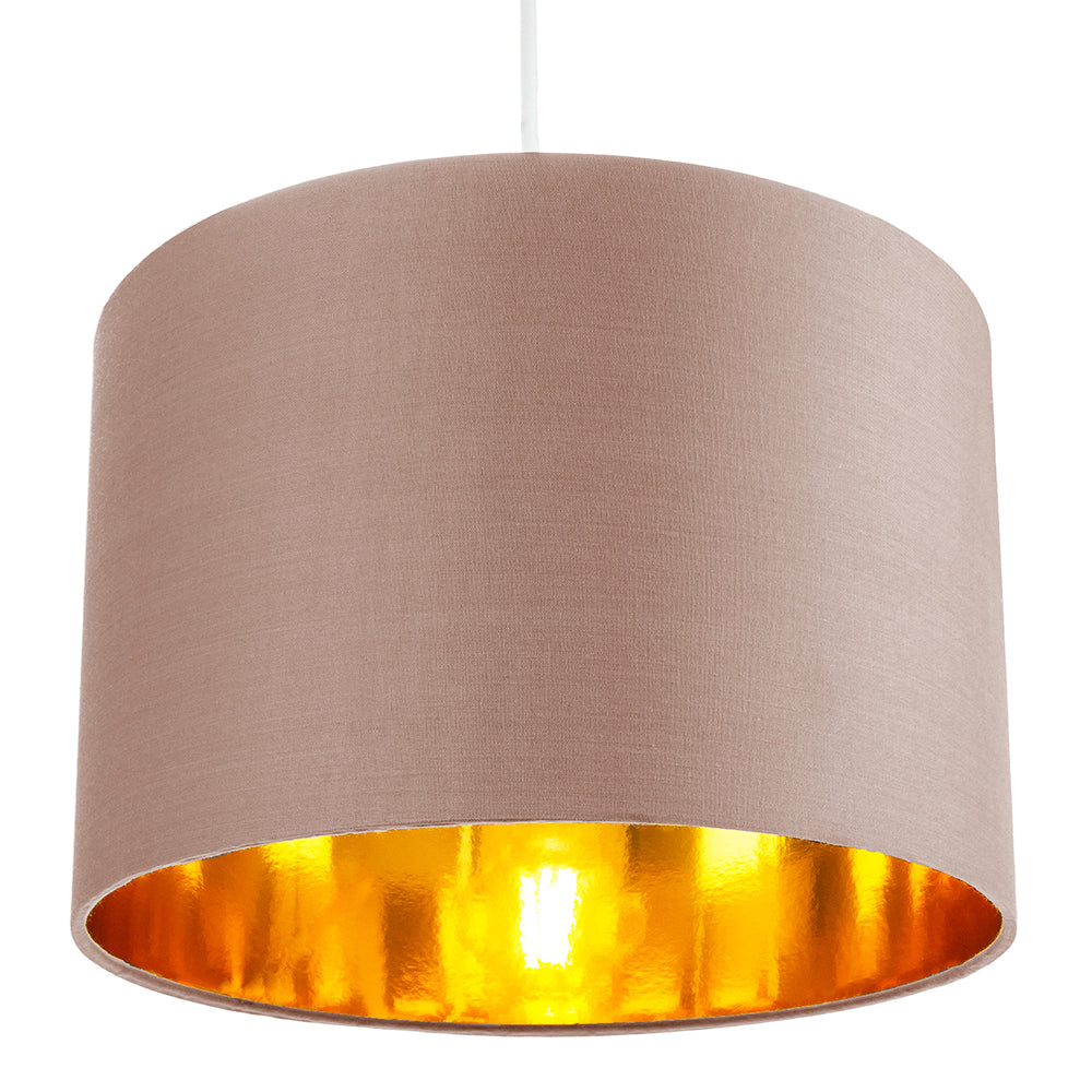 Contemporary Taupe Cotton 12" Table/Pendant Lamp Shade with Shiny Copper Inner Image 4