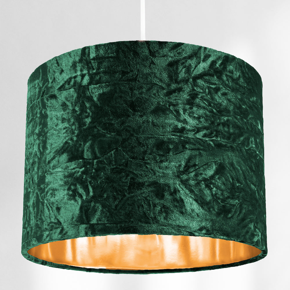 Modern Green Crushed Velvet 10" Table/Pendant Lampshade with Shiny Copper Inner Image 5