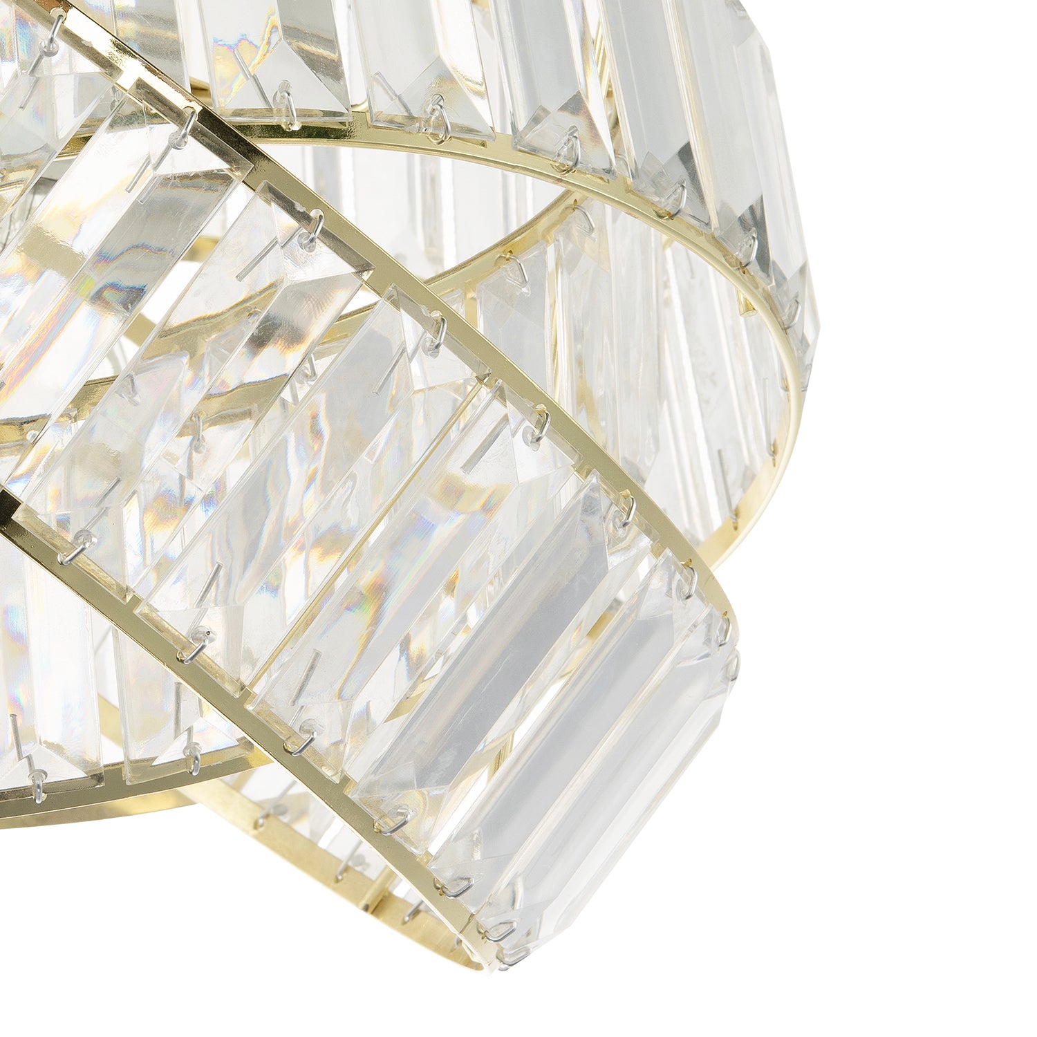 Modern Three Ring Gold Pendant Shade with Transparent Acrylic Prisms Image 3