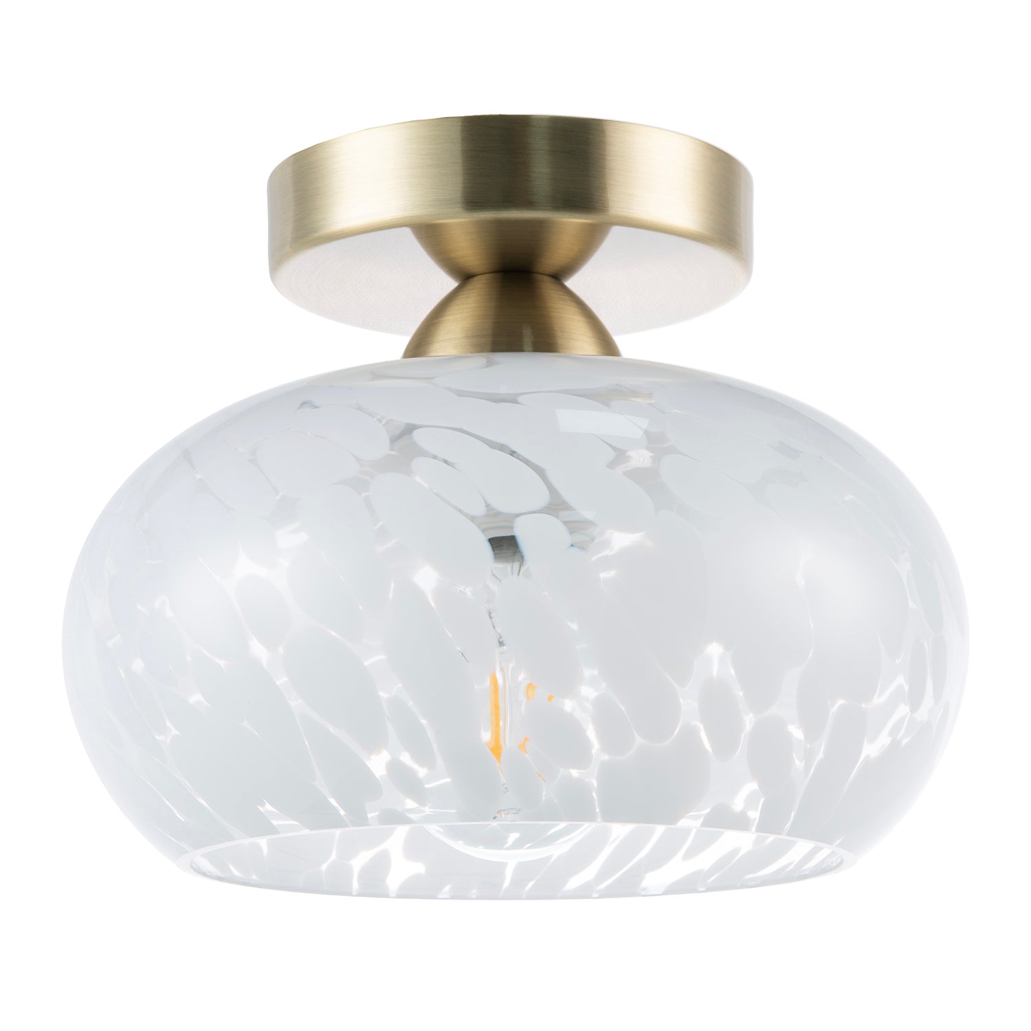 Antique Brass Ceiling Light Fitting with White Snowflake Glass Shade Image 1