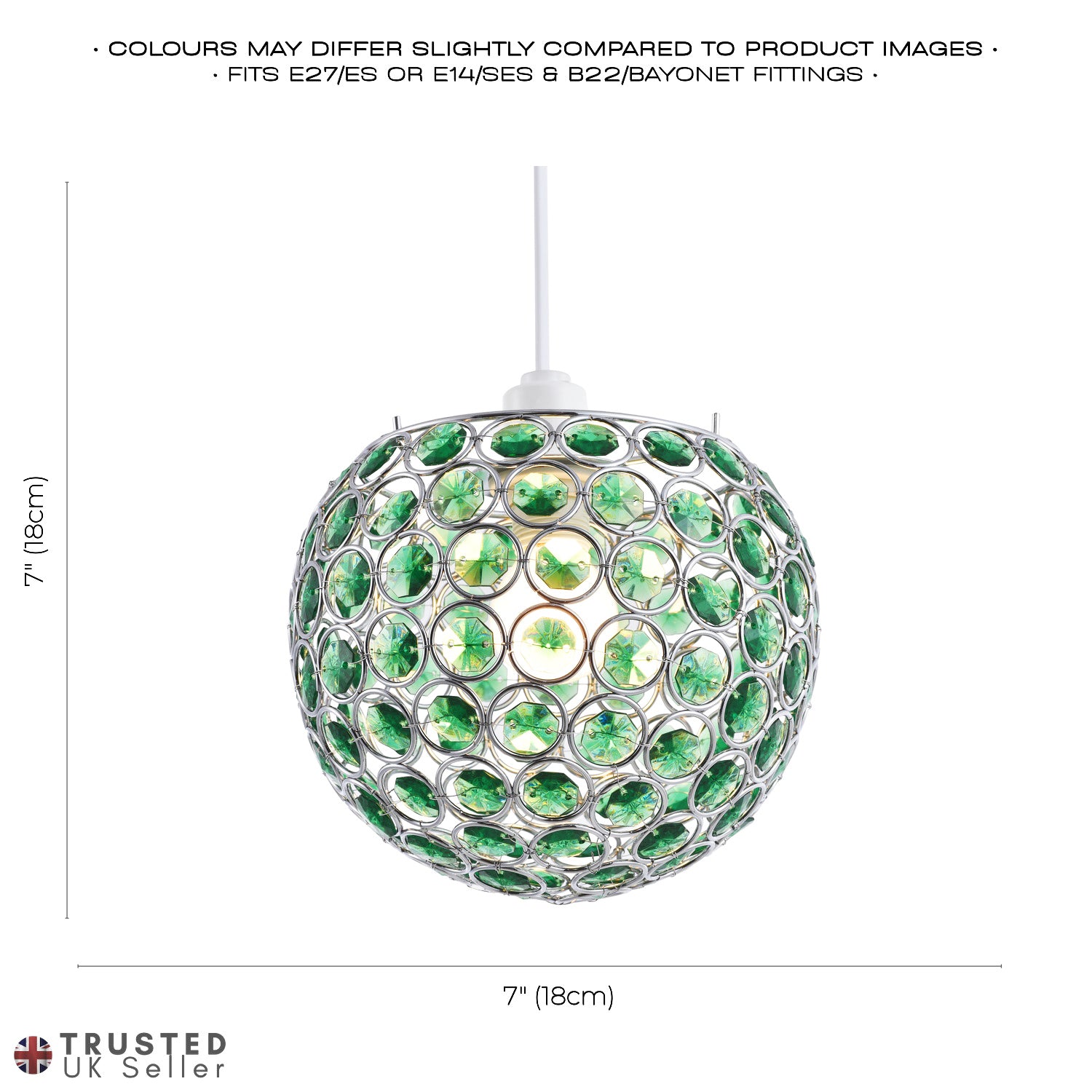 Modern Round Globe Easy Fit Pendant Shade with Small Green Acrylic Bead Jewels Image 7