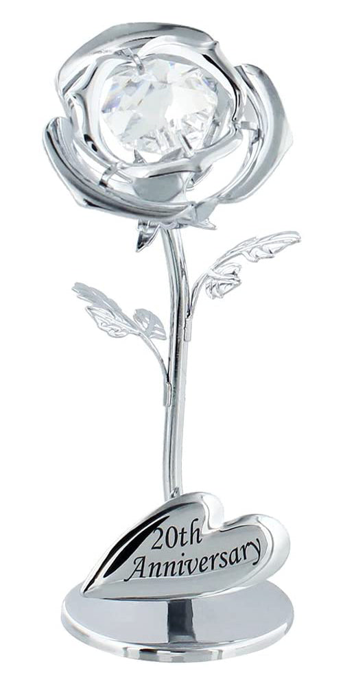 Modern "20th Anniversary" Silver Plated Flower with Clear Swarovski Crystal Bud Image 1