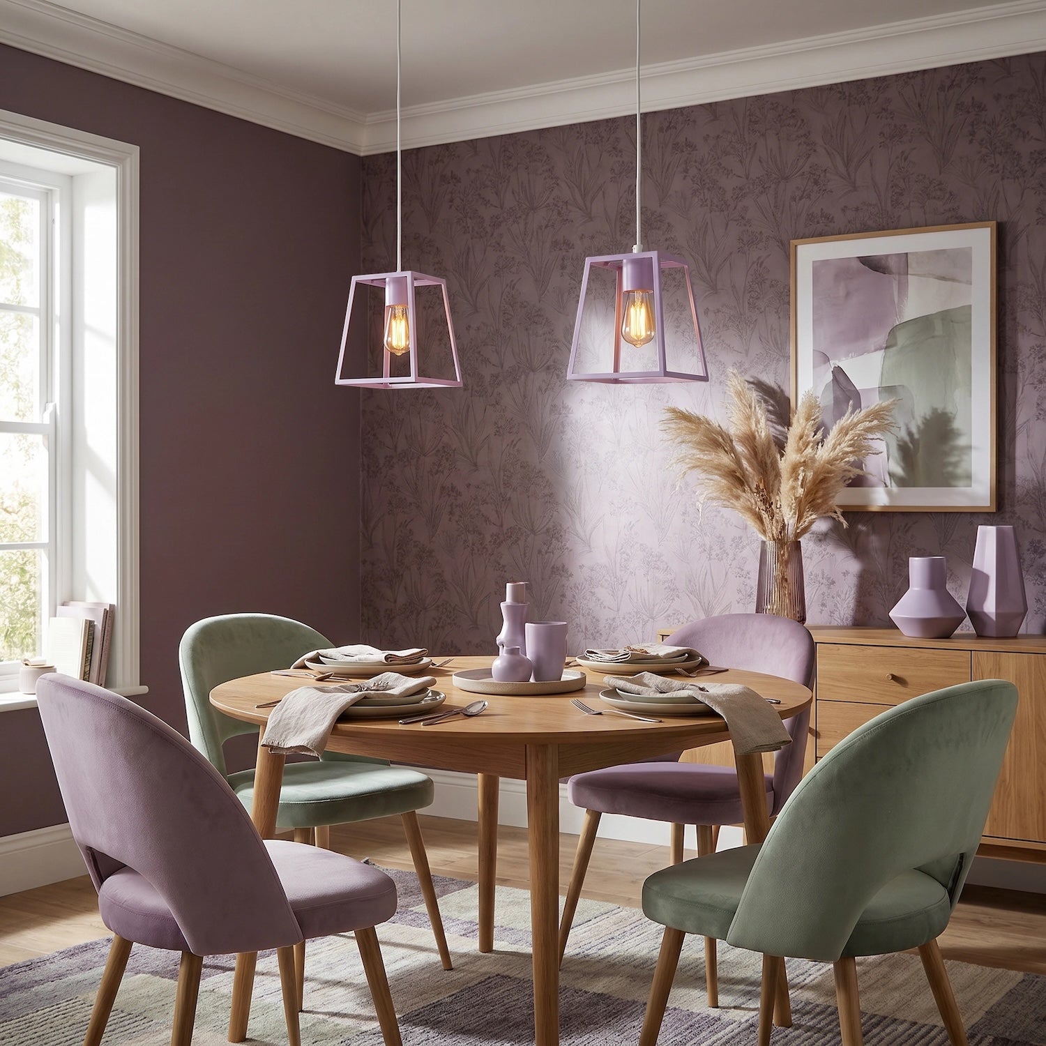 Industrial Lantern Lamp Shade in Soft Lilac with Square Top and Bottom Image 6
