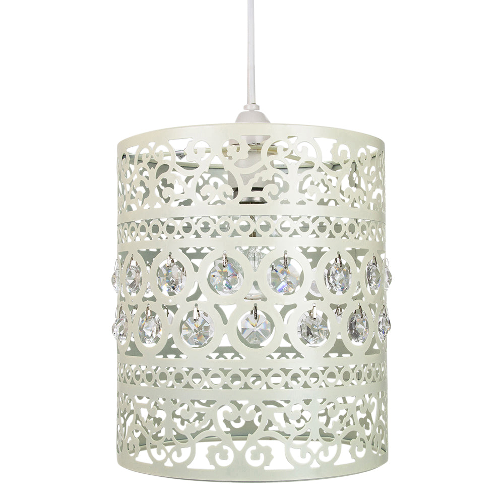 Traditional and Ornate Cream Easy Fit Pendant Shade with Clear Acrylic Droplets Image 1