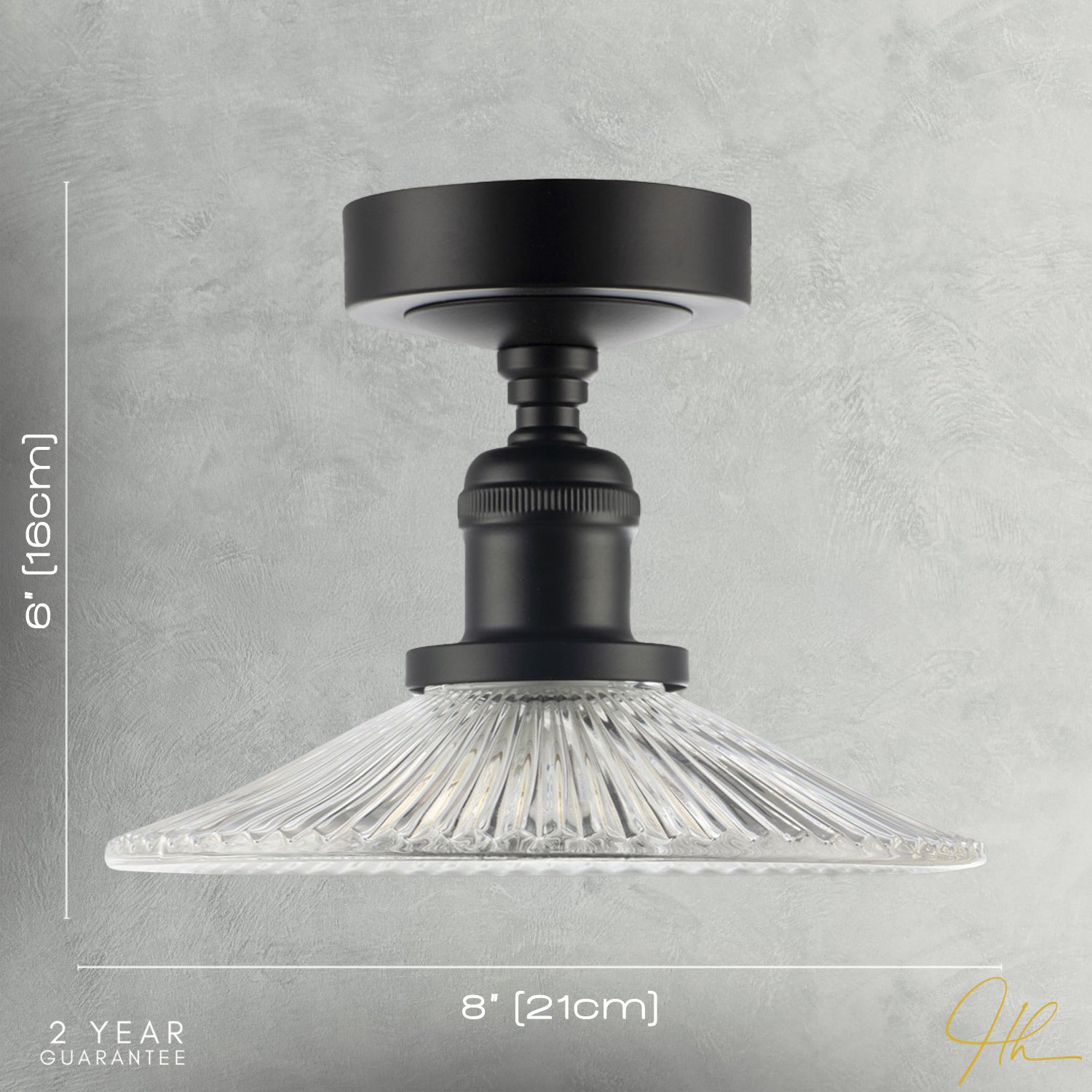 Vintage Design Matte Black Ceiling Light with Fluted Clear Glass Image 7