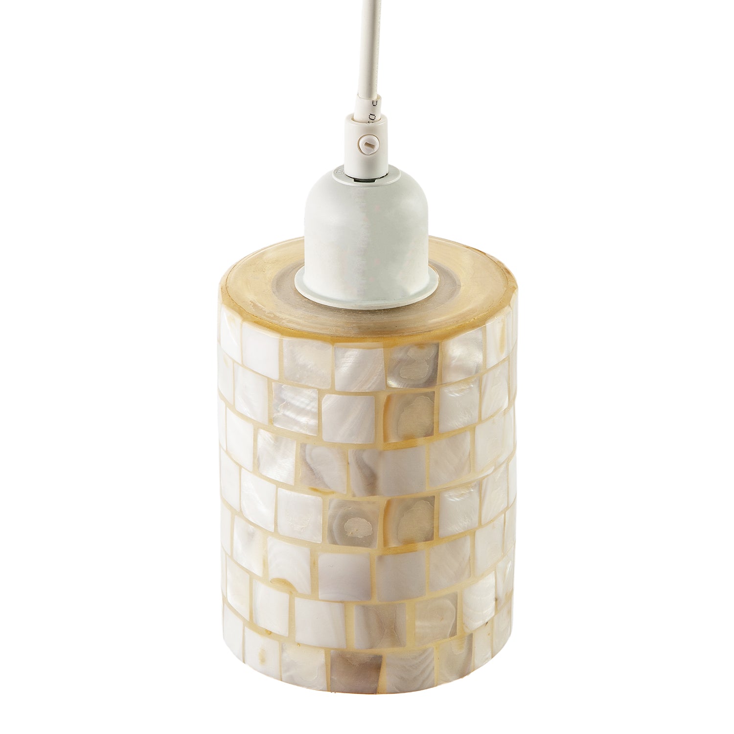 Modern Cylindrical Pendant Light Shade Mother of Pearl Style Mosaic Image 3