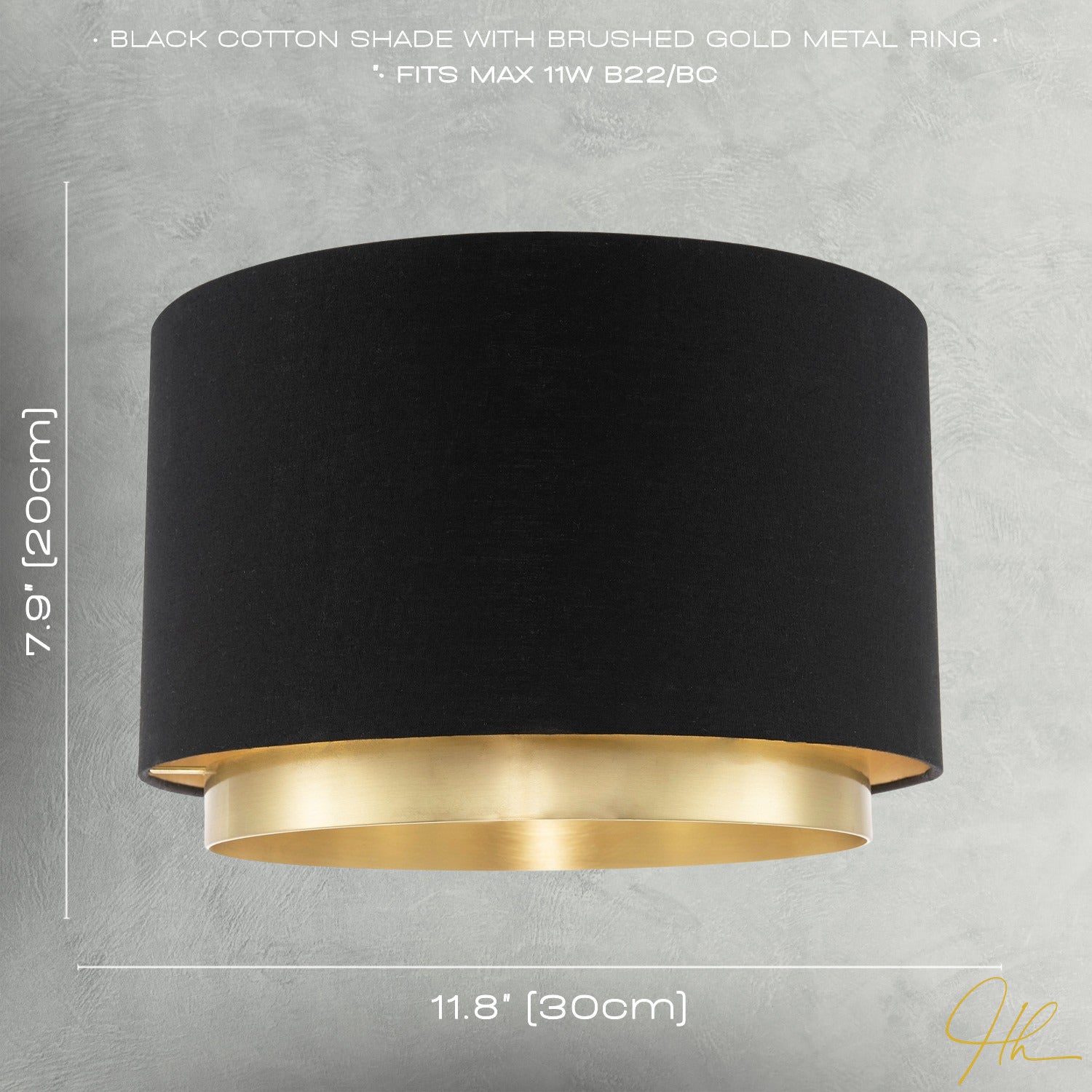 Designer Black Cotton Fabric Lamp Shade with Brushed Gold Metal Ring Image 7