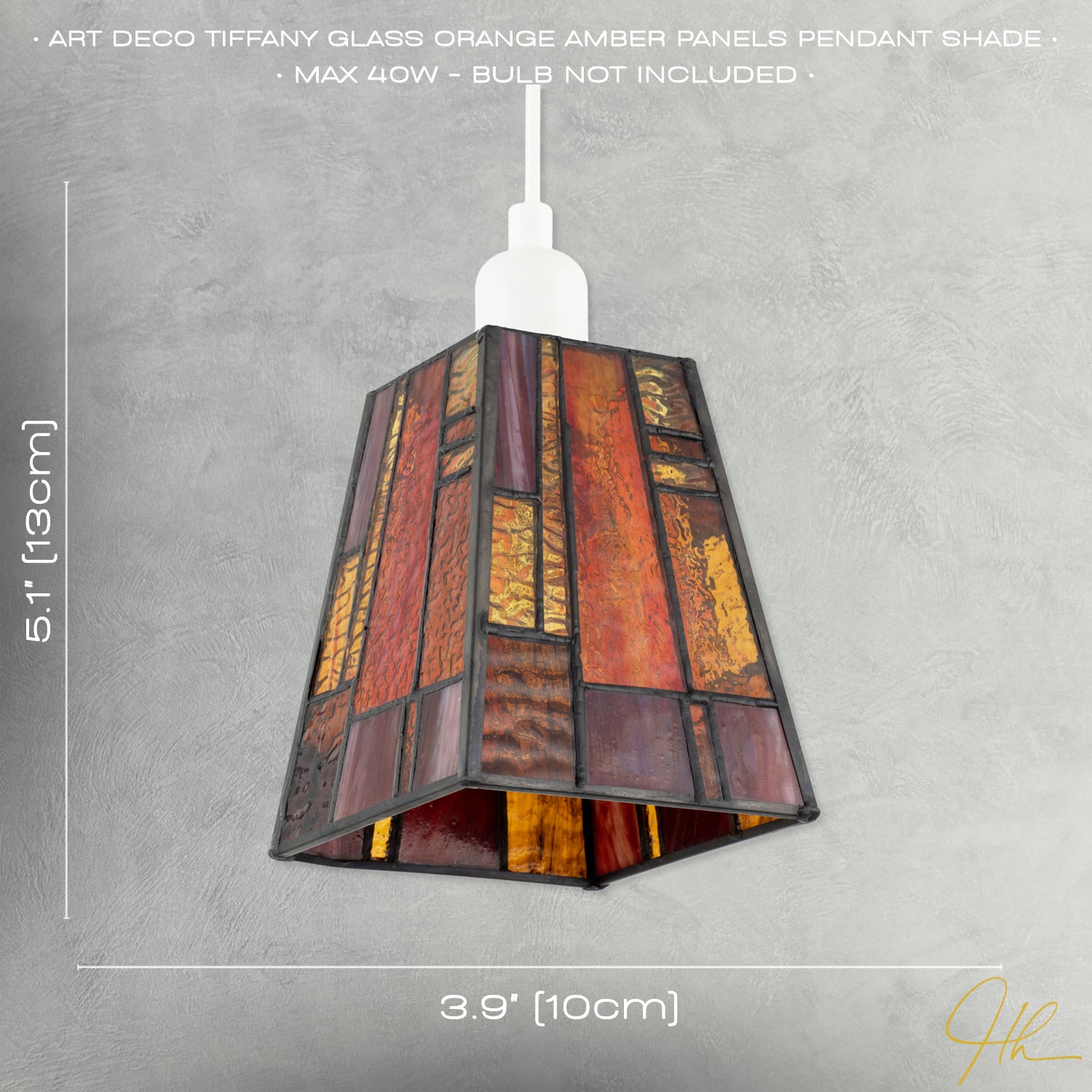 Art Deco Tiffany Glass Pendant Shade with Orange and Amber Panels Image 7