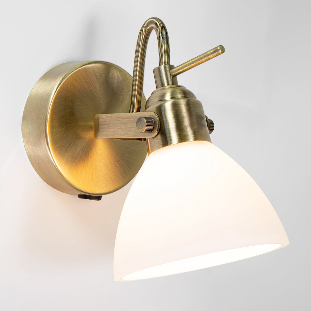 Contemporary and Chic Antique Brass Wall Spot Light with Switch and Glass Shade Image 7