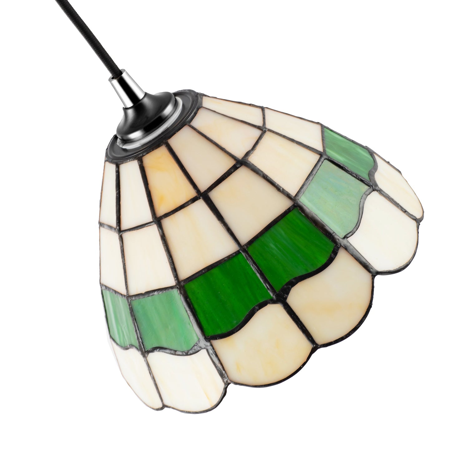 Traditional Green and Amber Stained Glass Tiffany Pendant Lighting Shade Image 4