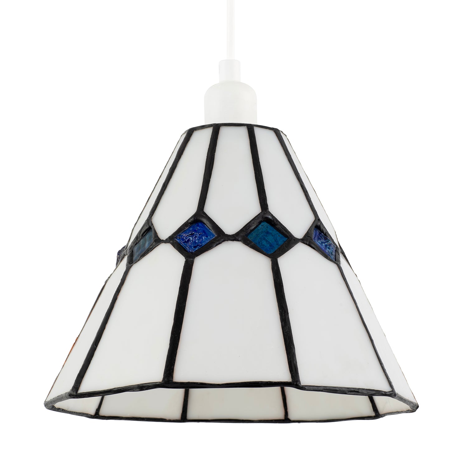 White Glass Tiffany Pendant Light Shade with Midnight Blue Diamonds Image 1