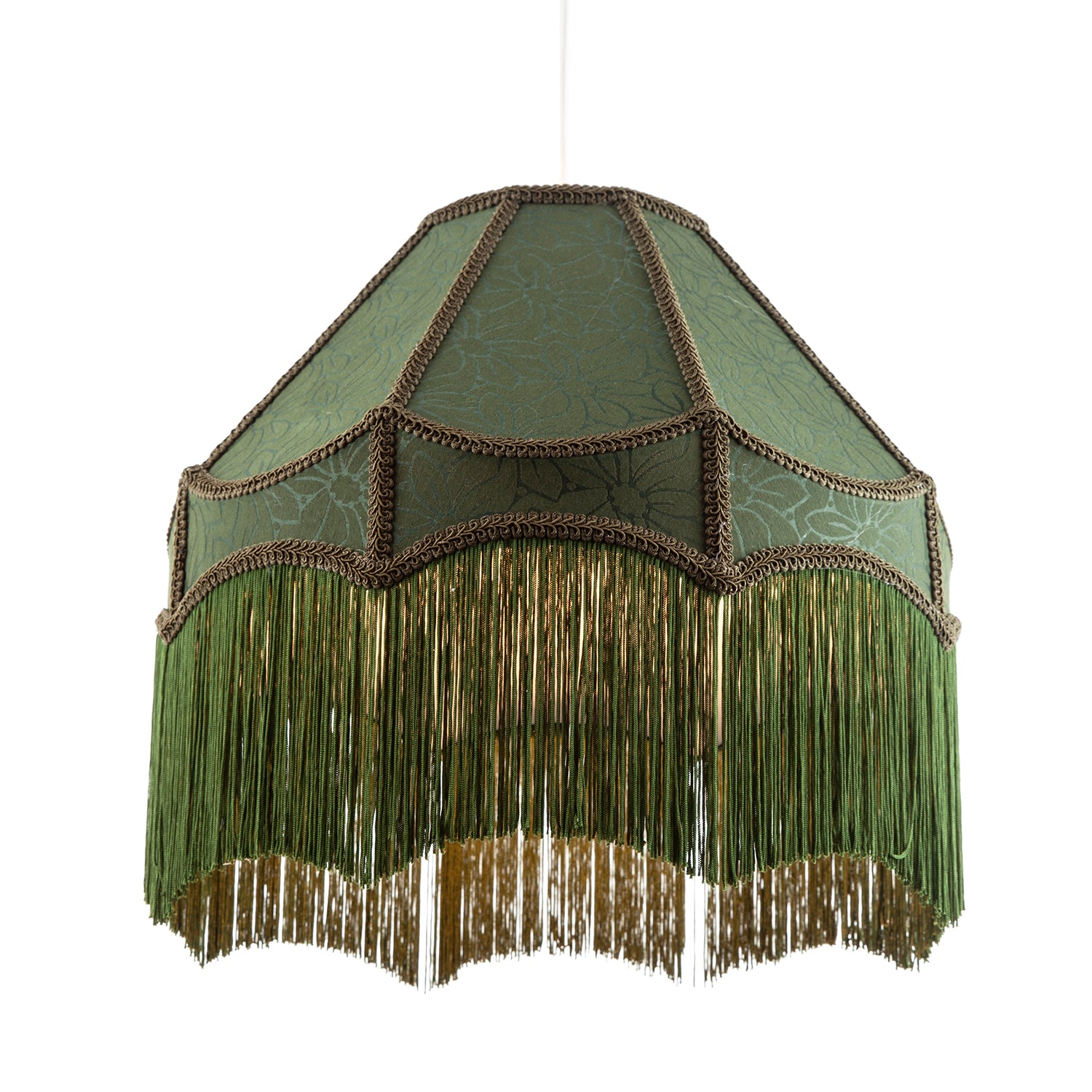Classic Forest Green Floral Jacquard Victorian Empire Pendant Shade Image 1