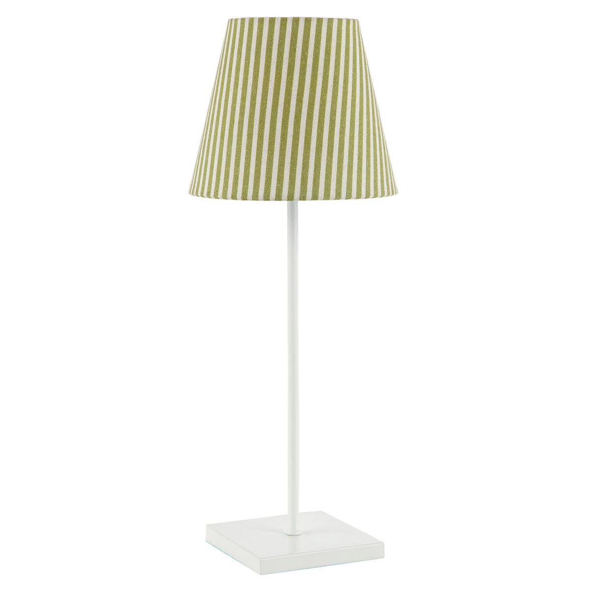 Olive Green and White Cotton Fabric Striped Table Lamp with White Base Image 4