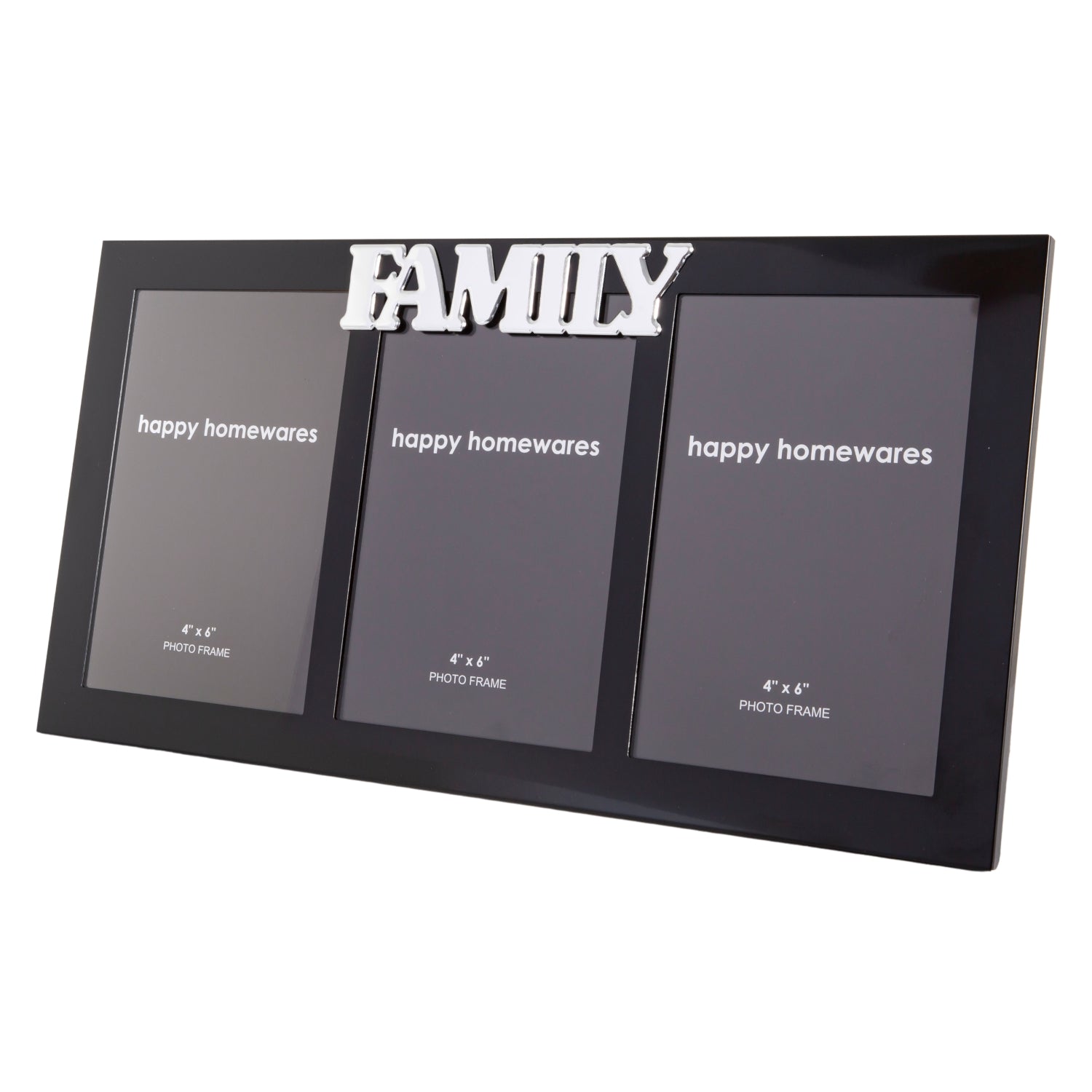 Chic Black Metal Multi Collage Picture Frame with Family Wording Triple Picture Image 2