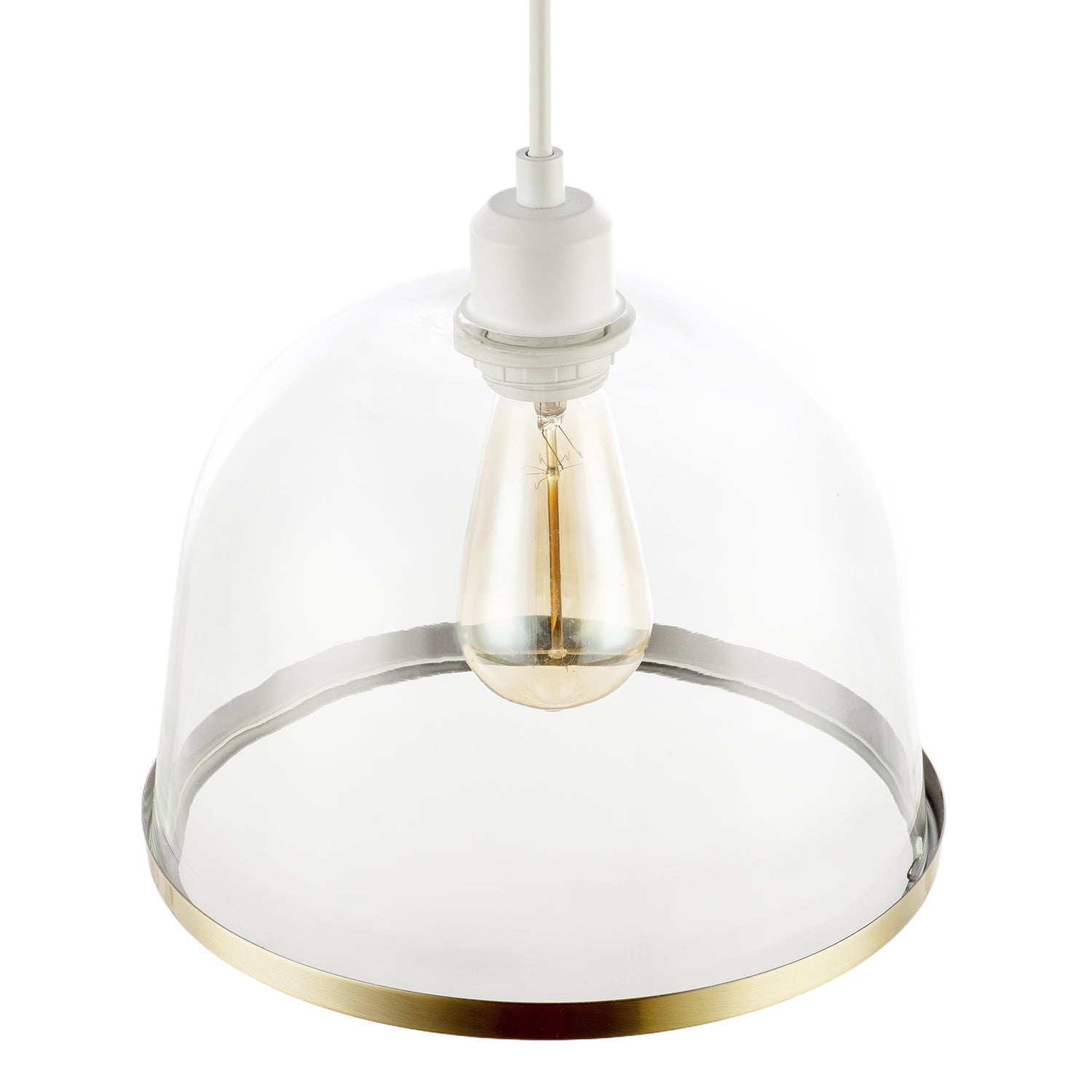 Modern Clear Glass Bowl Pendant Light Shade with Antique Brass Rim Image 3