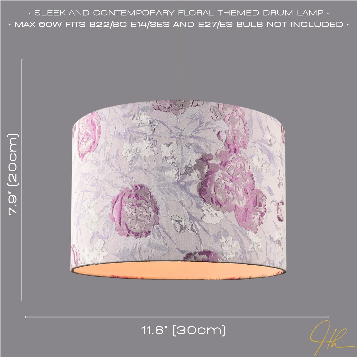 Modern Lilac Floral Textured Jacquard Drum Lamp Shade with Pink Roses Image 6