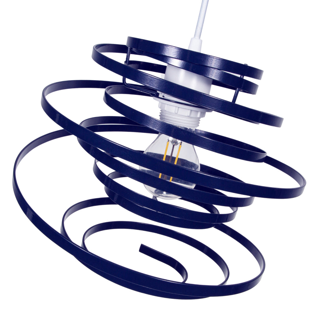 Contemporary Navy Blue Gloss Metal Double Ribbon Spiral Swirl Pendant Shade Image 2