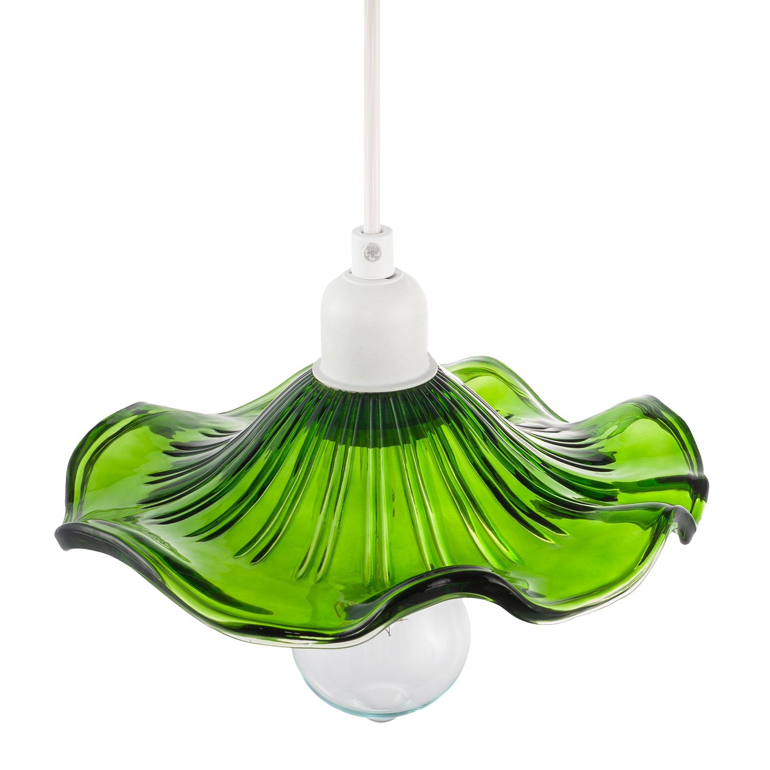 Designer Ribbed Emerald Glass Pendant Shade with Wavy Ruffled Edge Image 3