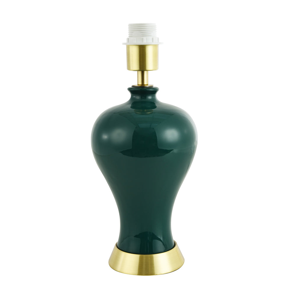 Traditional Ceramic Table Lamp Base in Glossy Forest Green with Satin Brass Trim Image 1