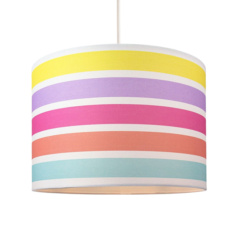 Modern and Cute Multi Coloured Rainbow Stripe Cotton Fabric Lamp Shade - 12" Image 2