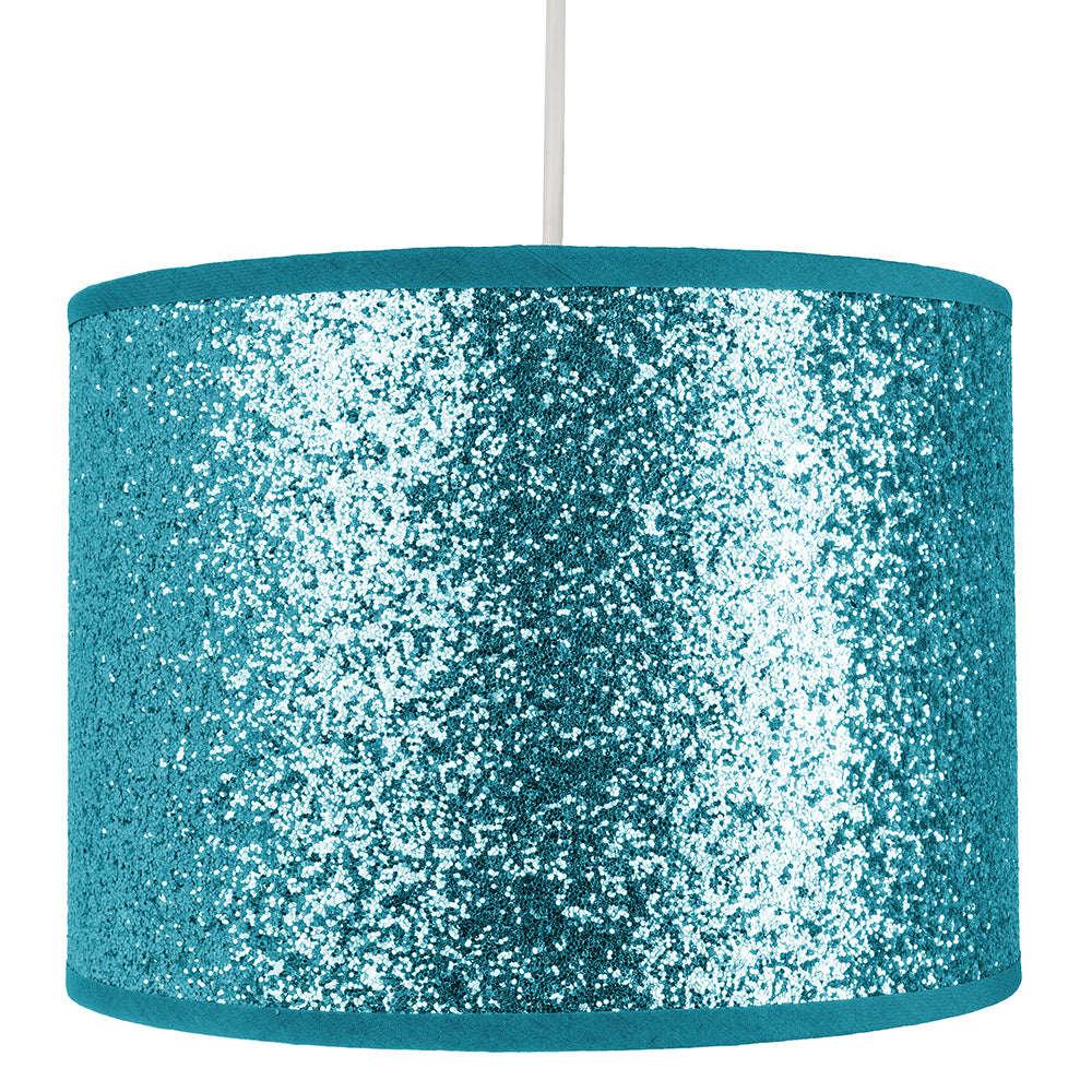 Modern and Designer Bright Teal Glitter Fabric Pendant/Lamp Shade 25cm Wide Image 1