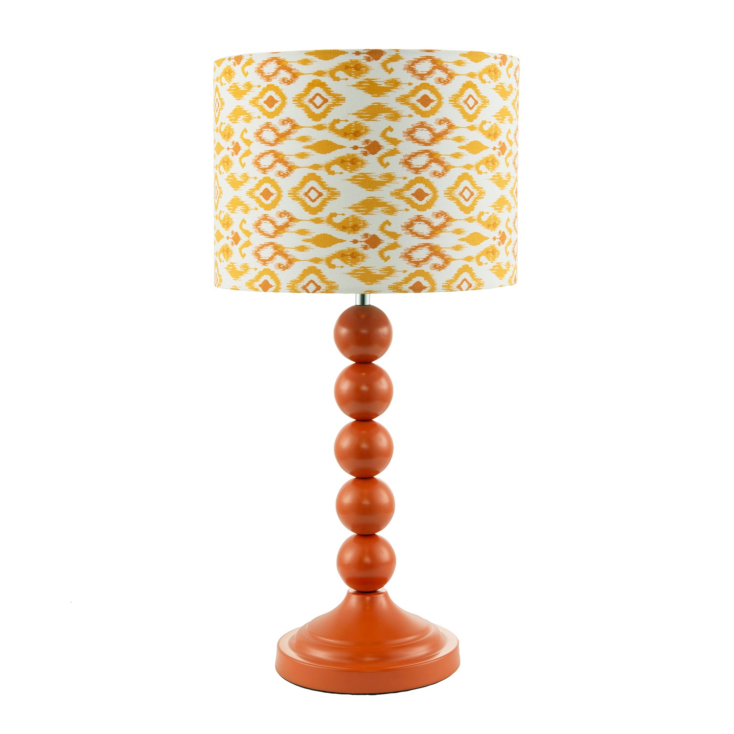 Chic Orange Table Lamp with Aztec Style Yellow and Orange Fabric Shade Image 1