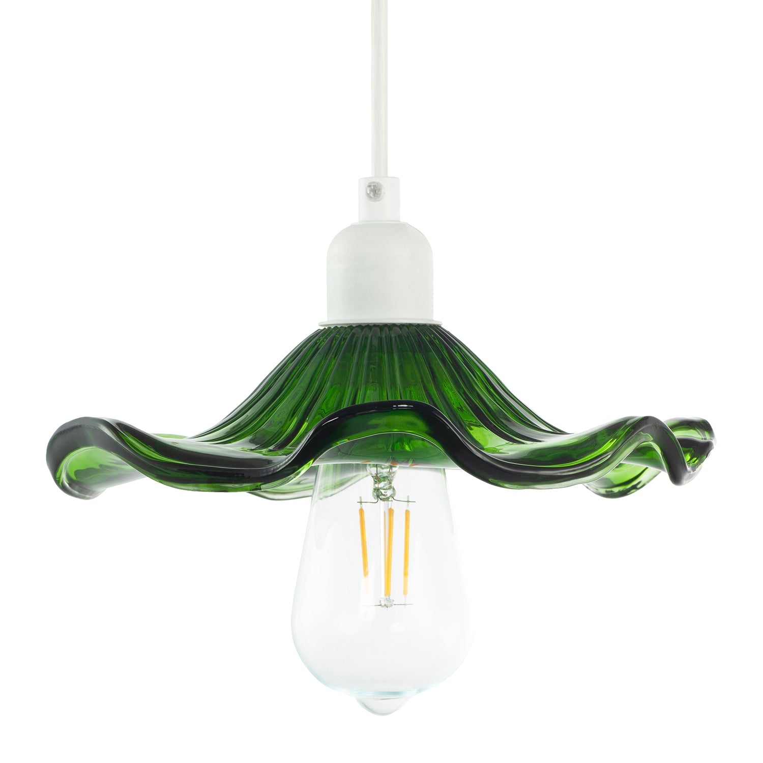 Designer Ribbed Emerald Glass Pendant Shade with Wavy Ruffled Edge Image 8