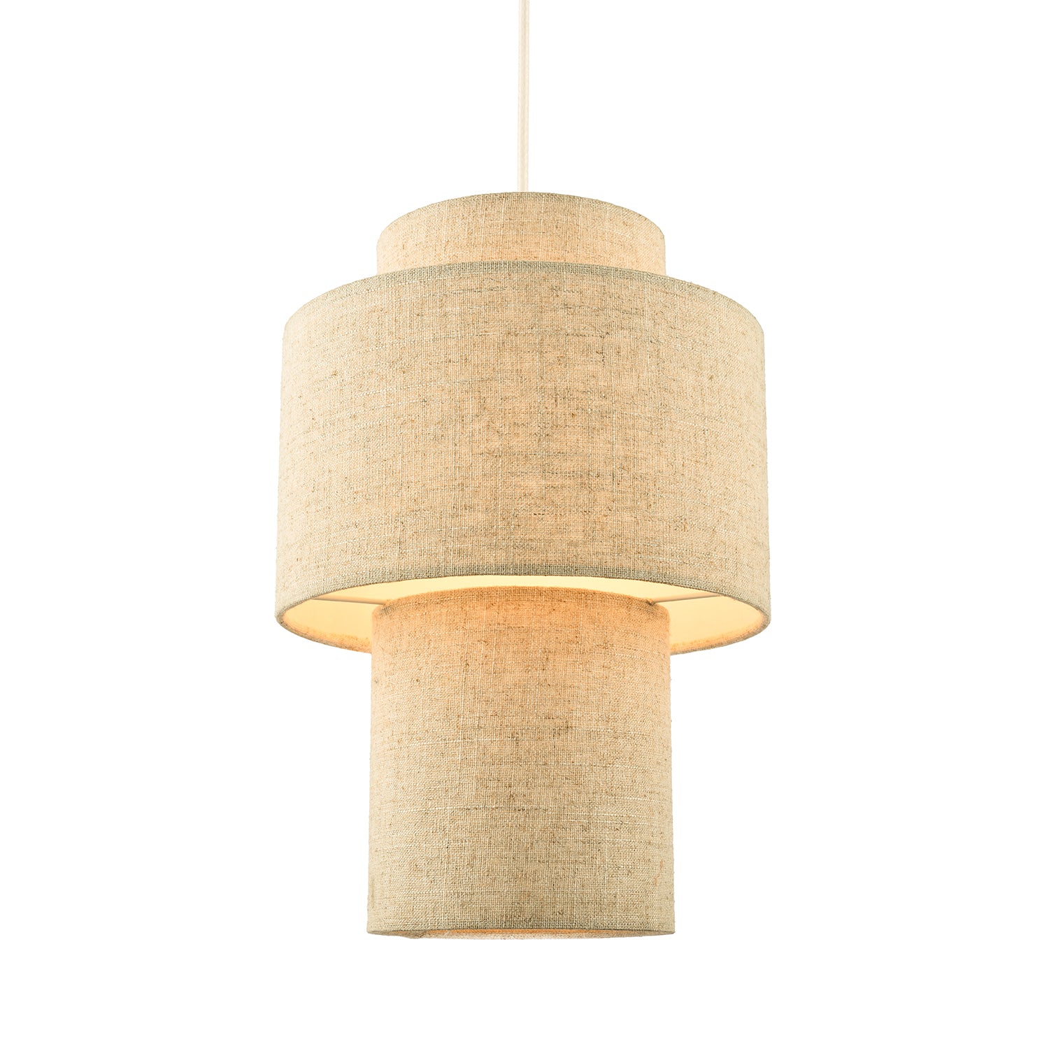 Designer Natural Oatmeal Beige Linen Triple Level Pendant Light Shade Image 1