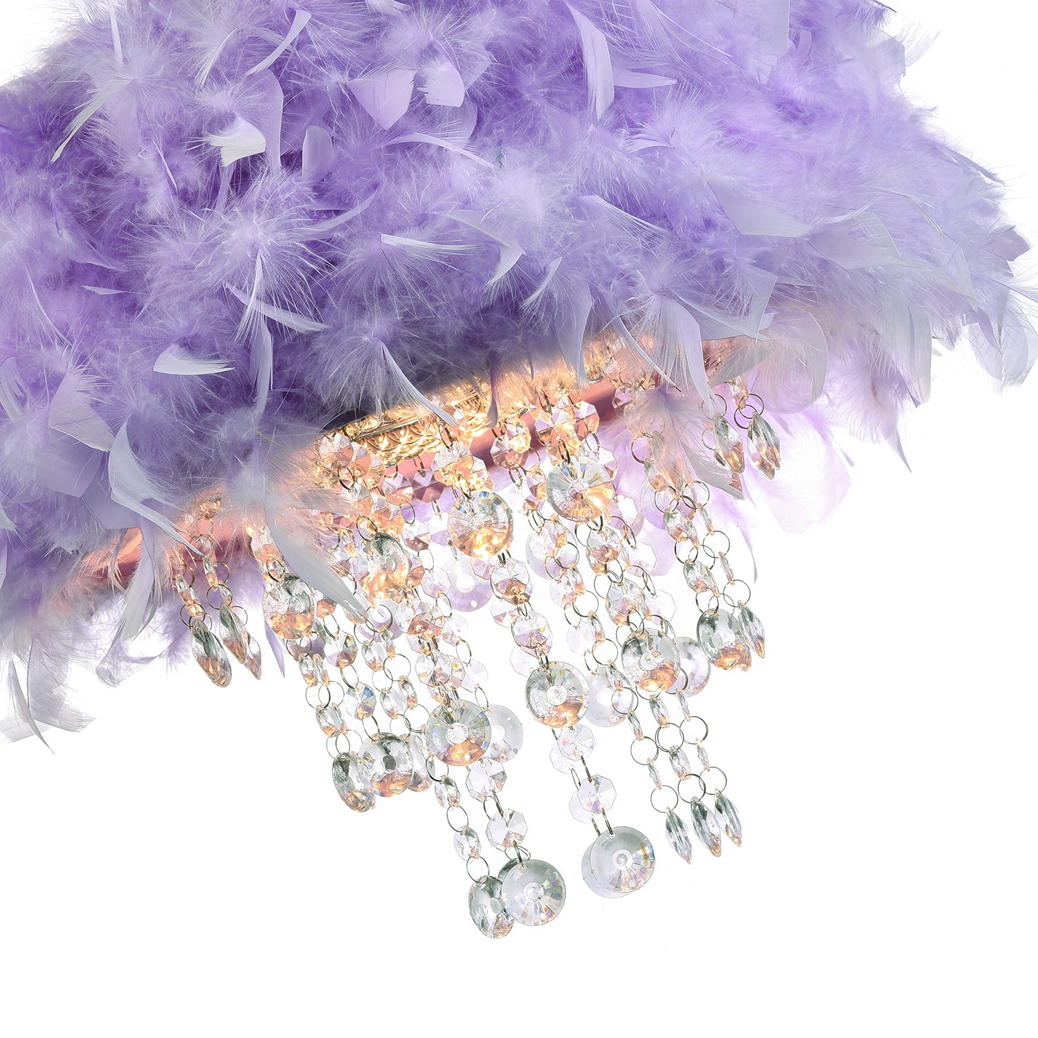 Contemporary Lilac Feather Pendant Light Shade with Transparent Acrylic Droplets Image 4