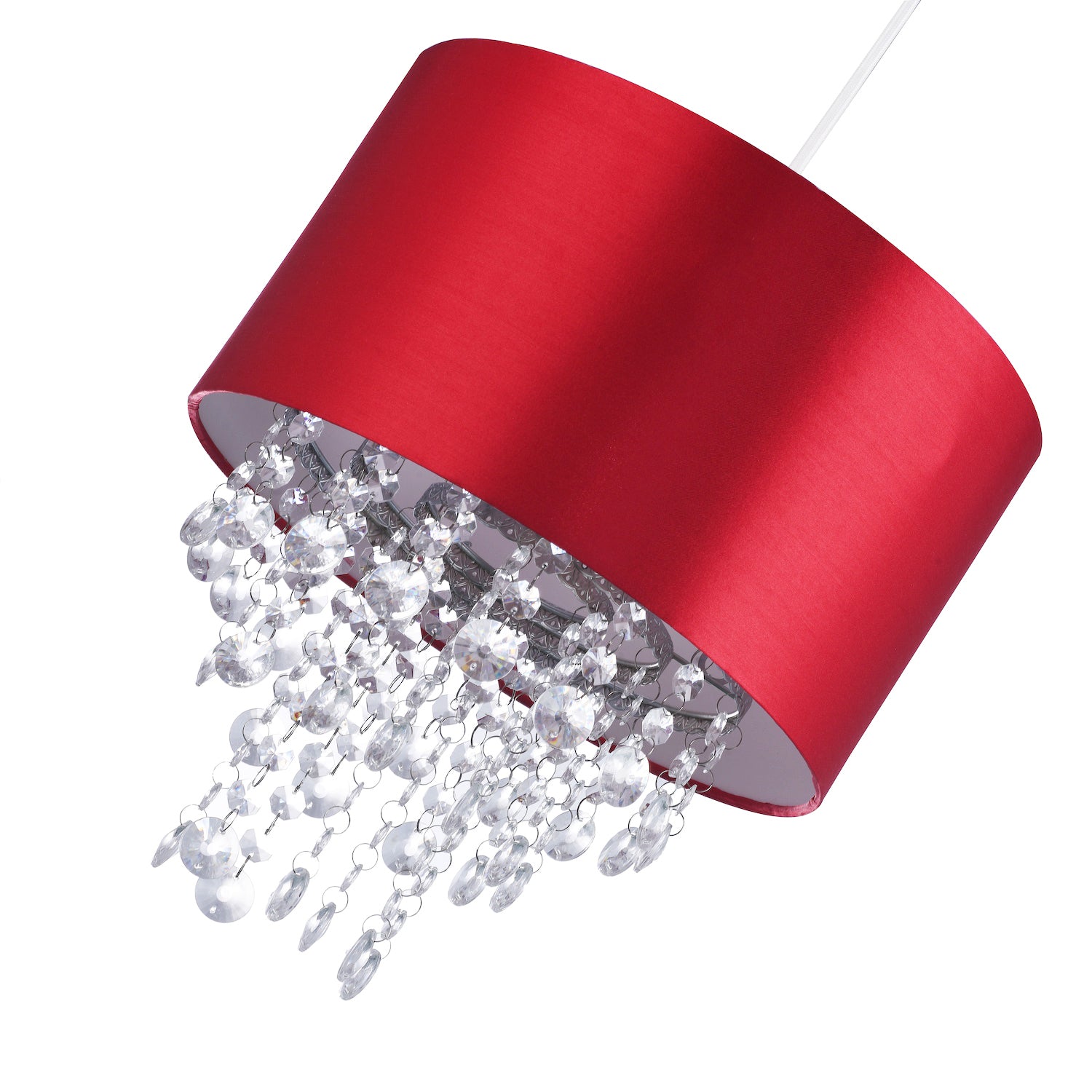 Modern Red Satin Fabric Pendant Light Shade with Transparent Acrylic Droplets Image 3