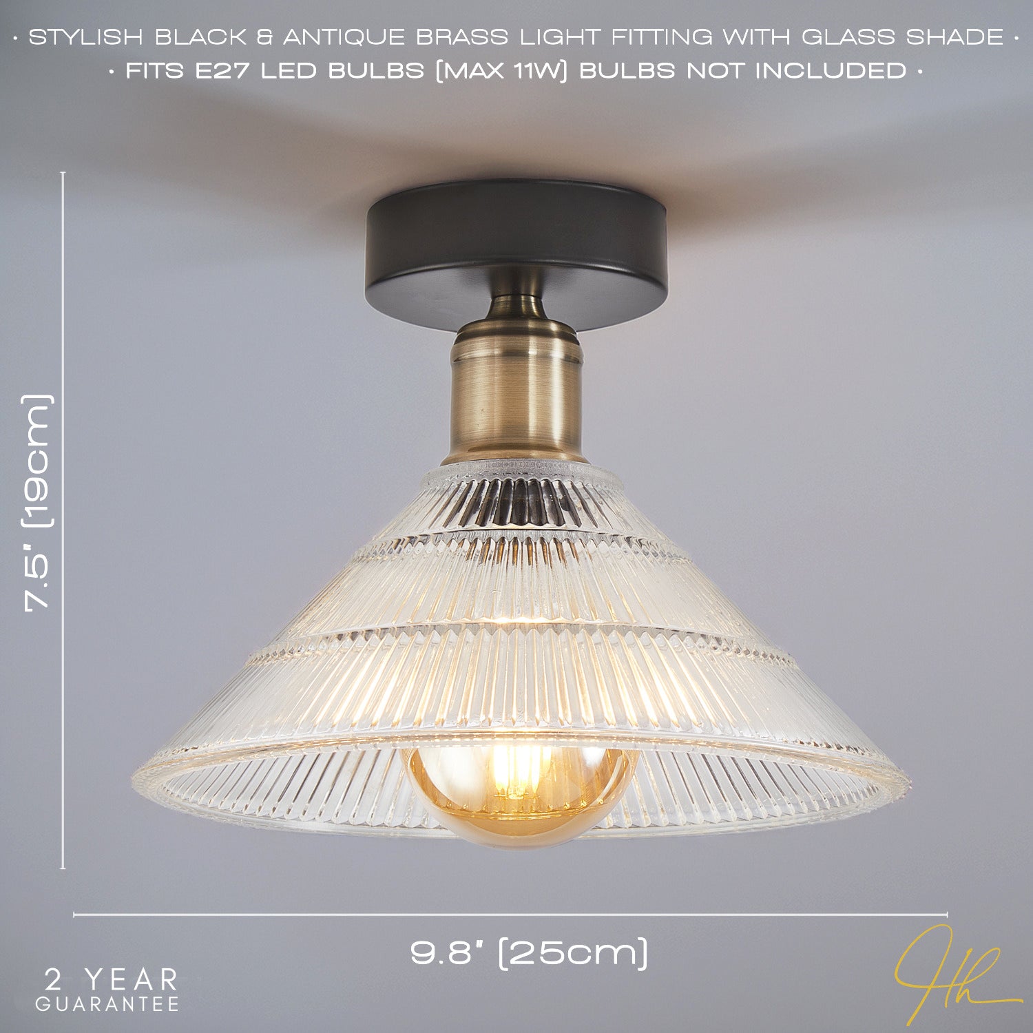 Modern Industrial Semi Flush Ceiling Light in Matte Black and Ribbed Clear Glass Image 6