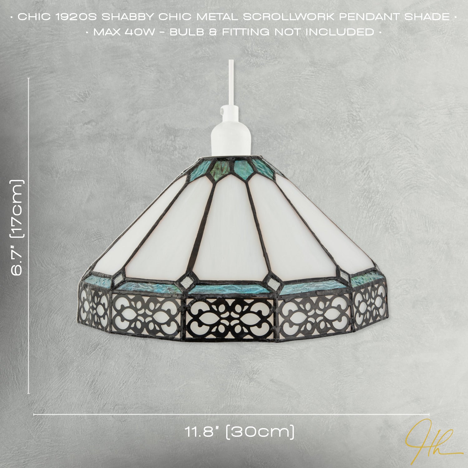 Chic 1920s Shabby Chic Pendant Light Shade with Metal Scrollwork Decor Image 7