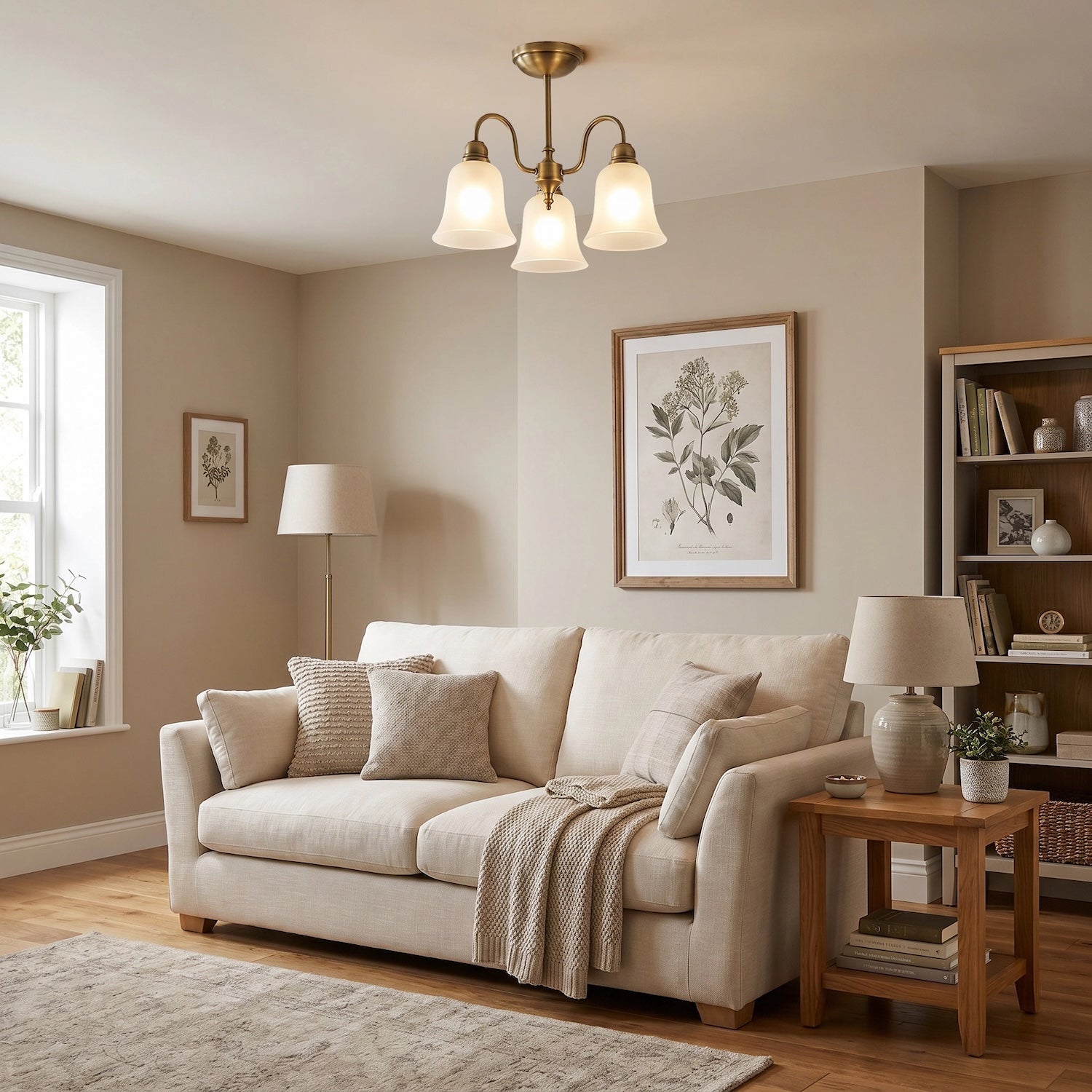 Classic and Ornate Aged Brass Ceiling Light Fitting with Glass Shades Image 6