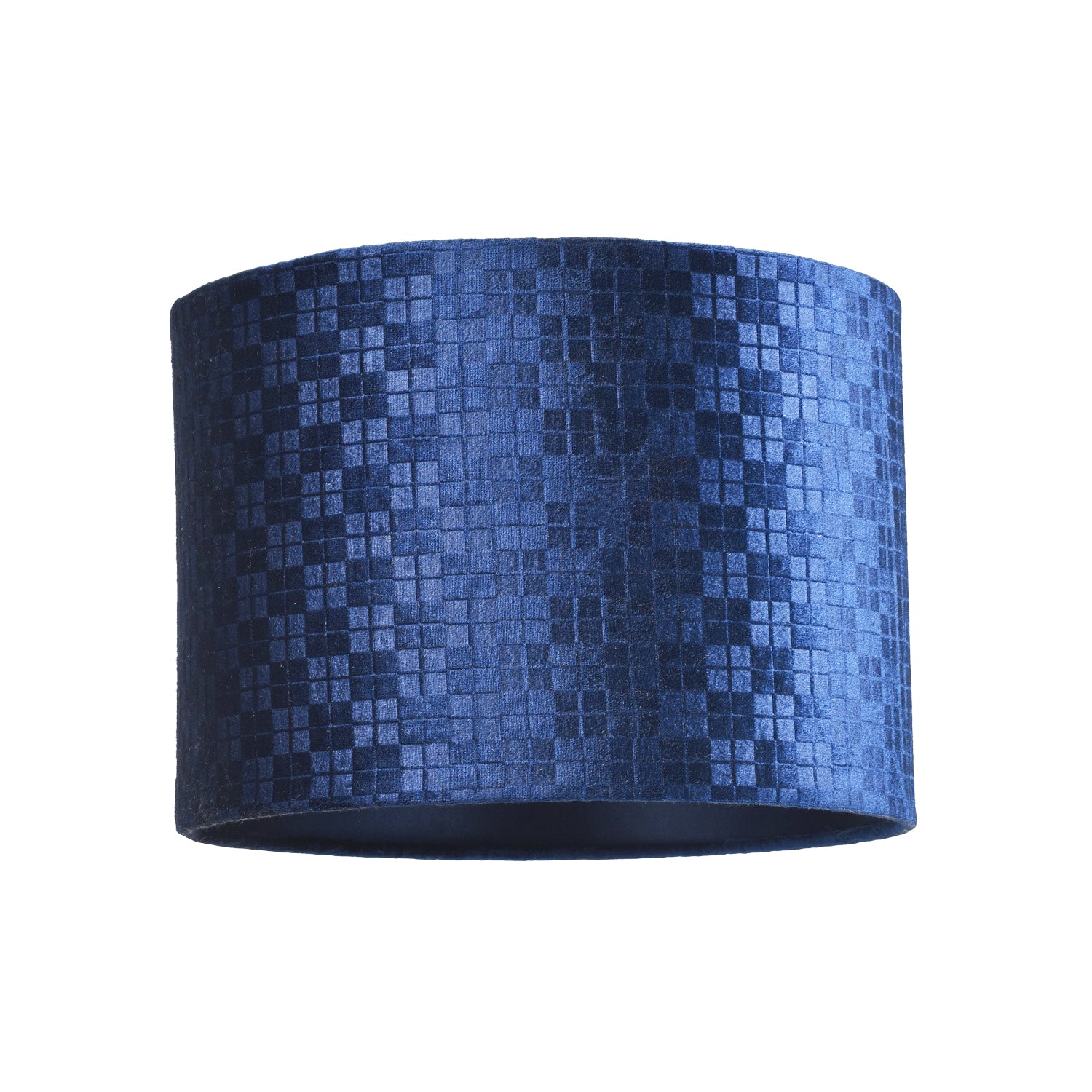 Traditional Navy Midnight Blue Velvet Lamp Shade with Mini Square Grids Pattern Image 1