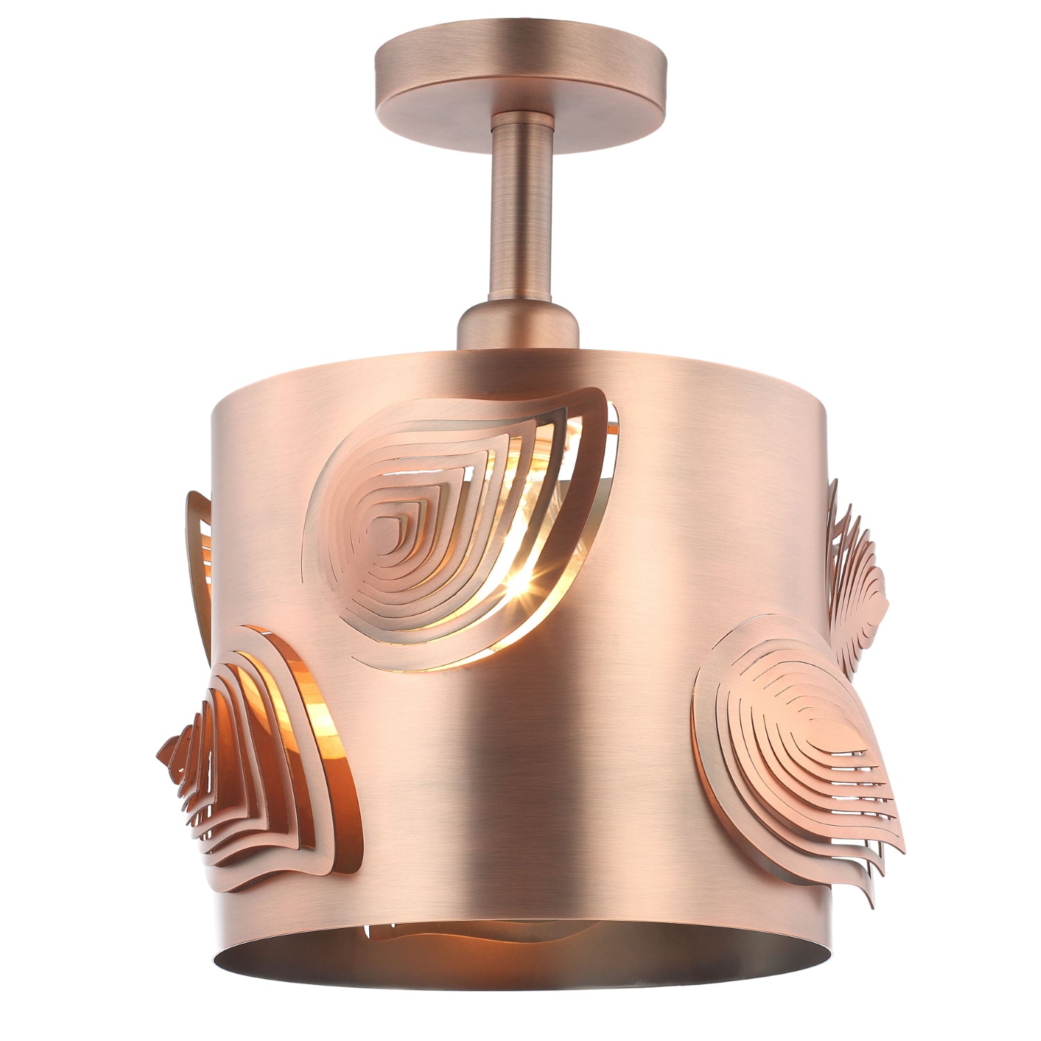 Modern Designer Semi Flush Antique Copper Ceiling Lamp with Laser Cut Leaves Image 2