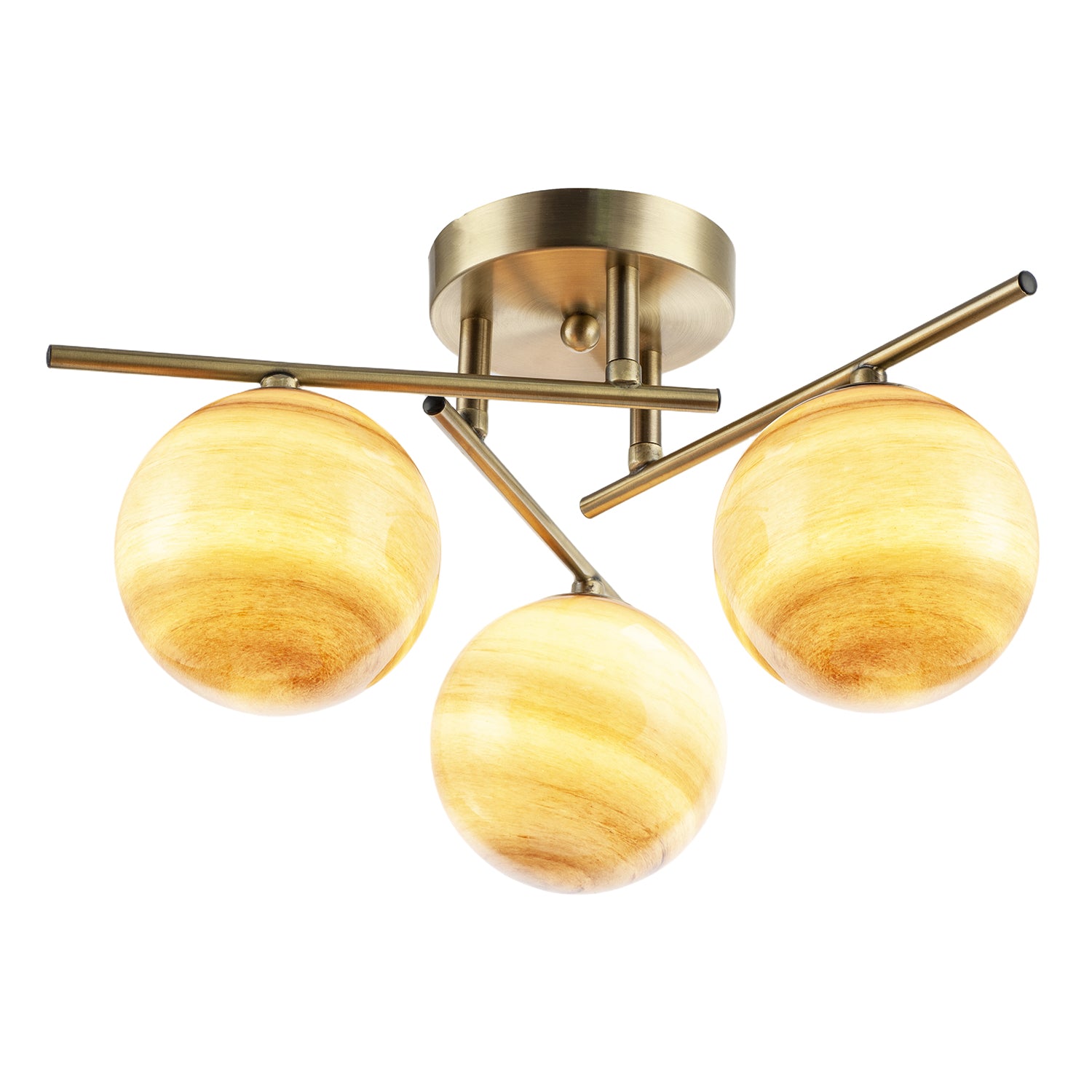 Modern Antique Brass Ceiling Light with Amber Tone Marble Glass Shades Image 1