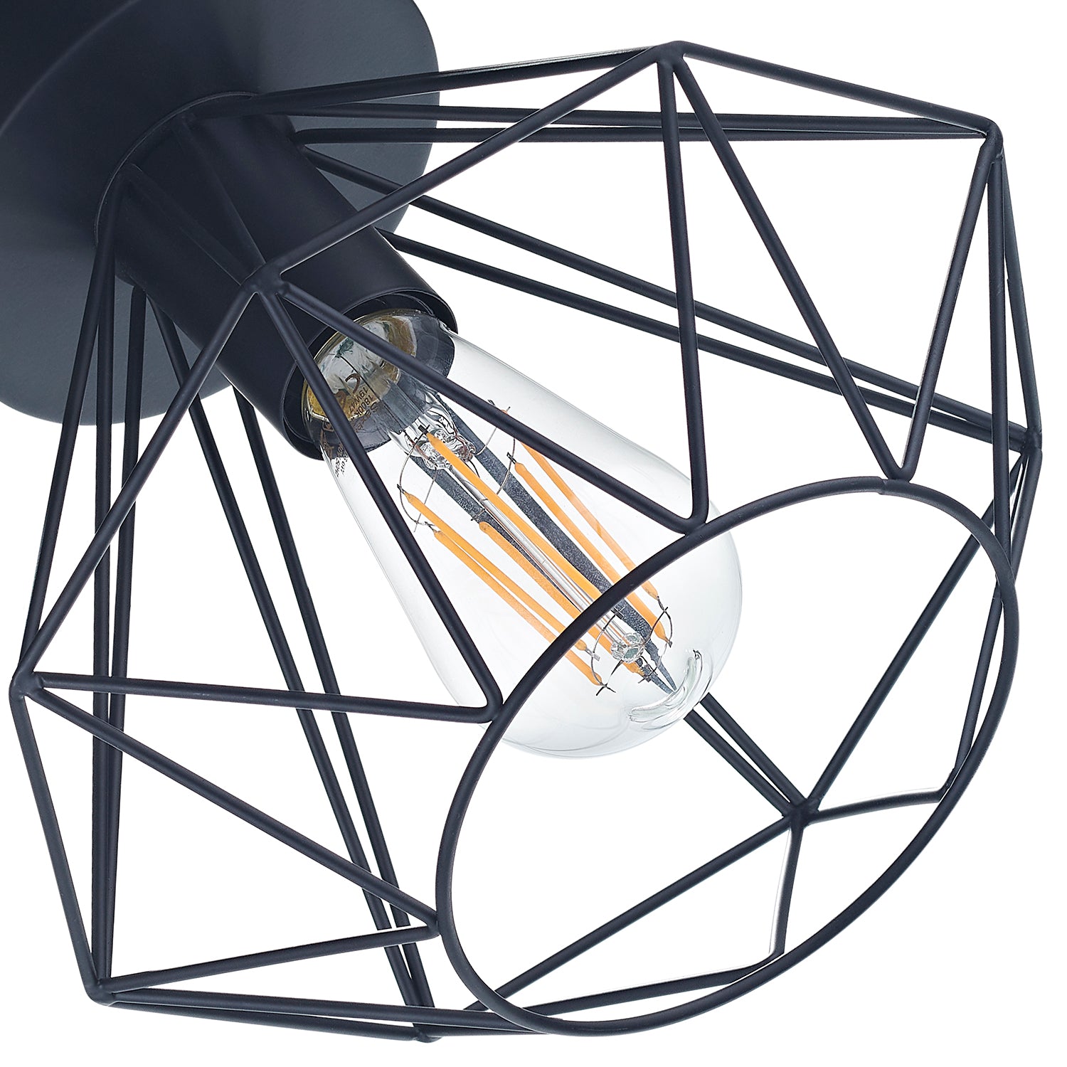 Industrial Basket Cage Designed Matt Black Metal Semi Flush Ceiling Light Image 3