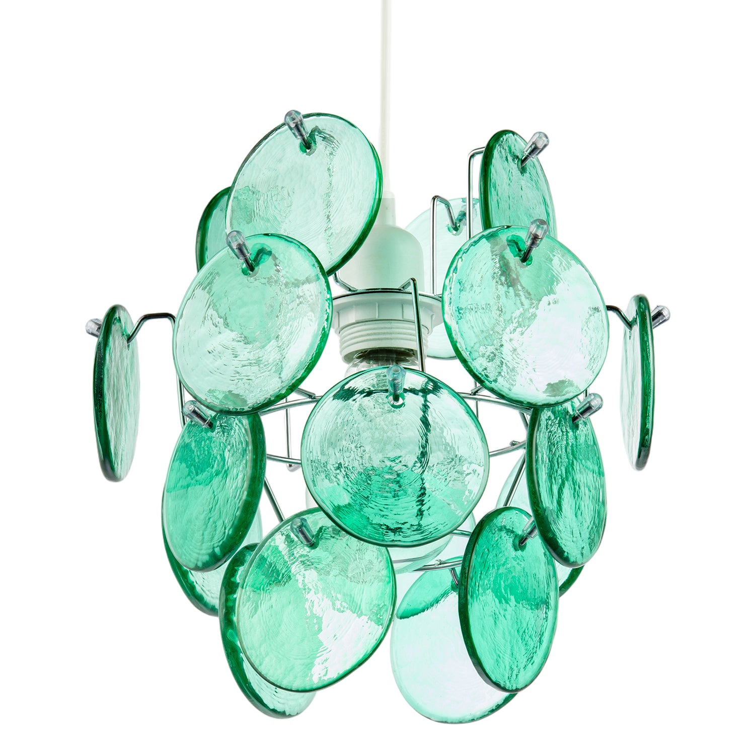 Modern Pendant Lighting Shade with Layered Emerald Green Glass Discs Image 4