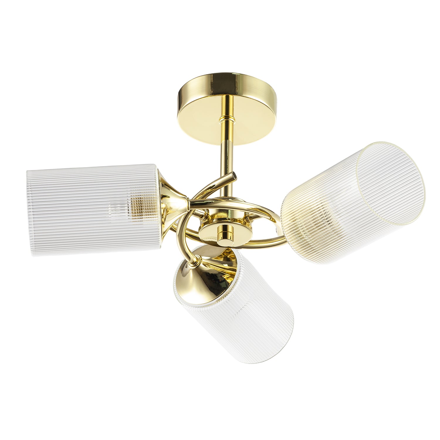 Modern Gold Ceiling Light with Cylindrical Lined Clear Glass Shades Image 4